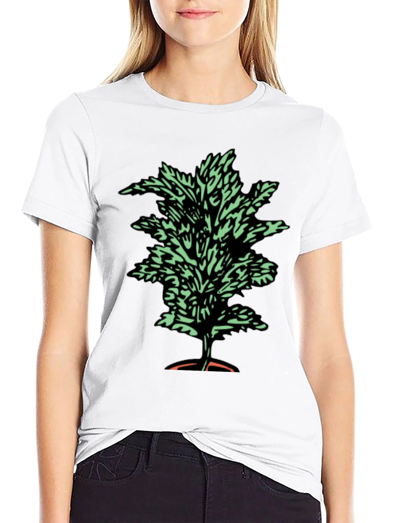 Botanical Print Tee - Black Cotton T-Shirt