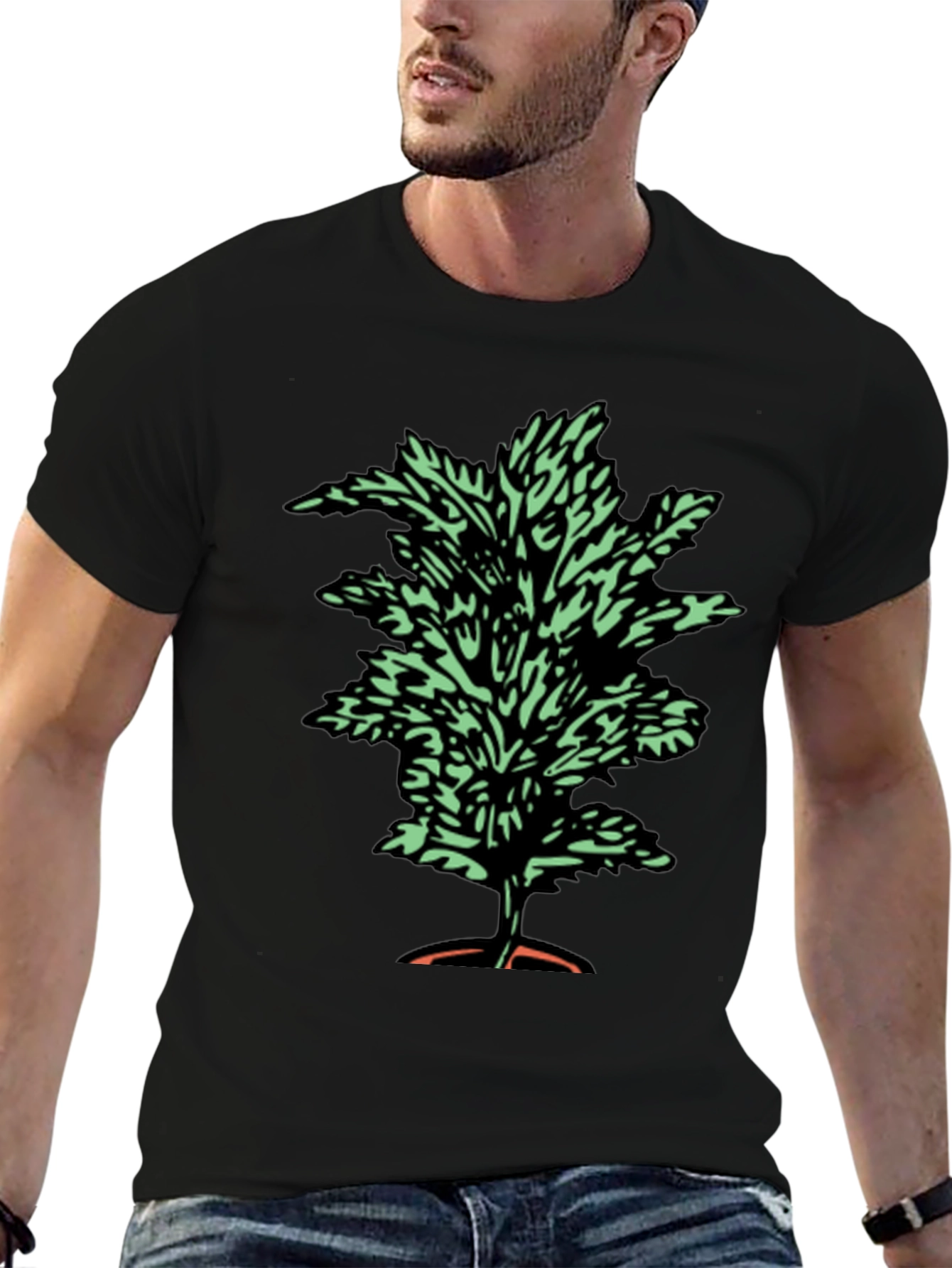 Botanical Print Tee - Black Cotton T-Shirt