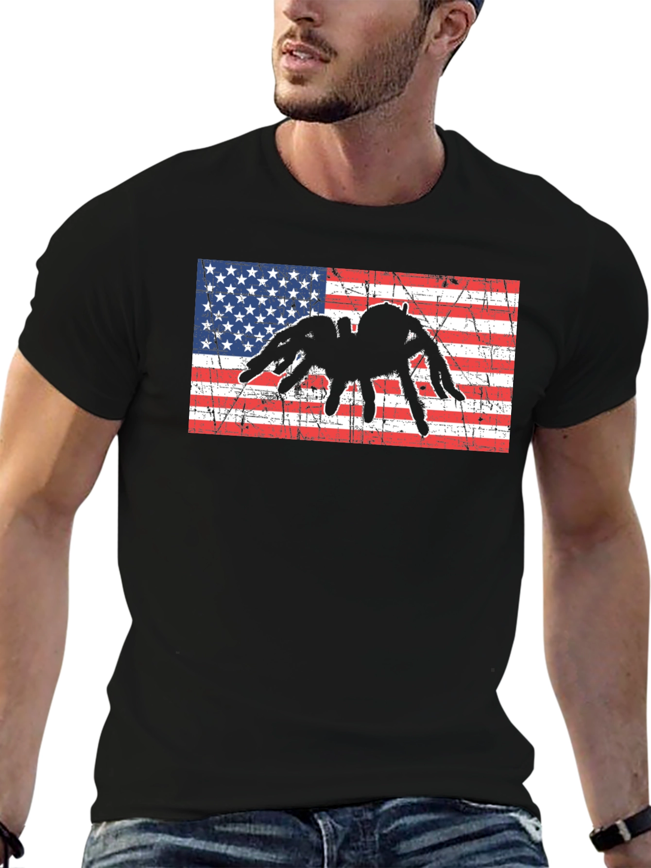 American Flag Spider Graphic T-Shirt