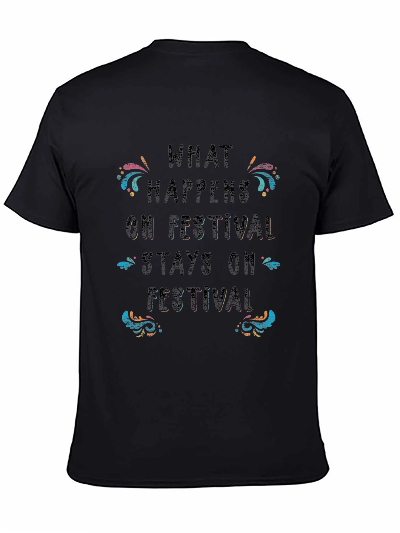 Festival Vibes Graphic Tee - Black Cotton T-Shirt