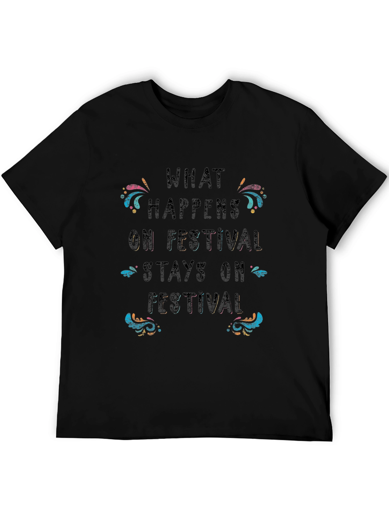 Festival Vibes Graphic Tee - Black Cotton T-Shirt