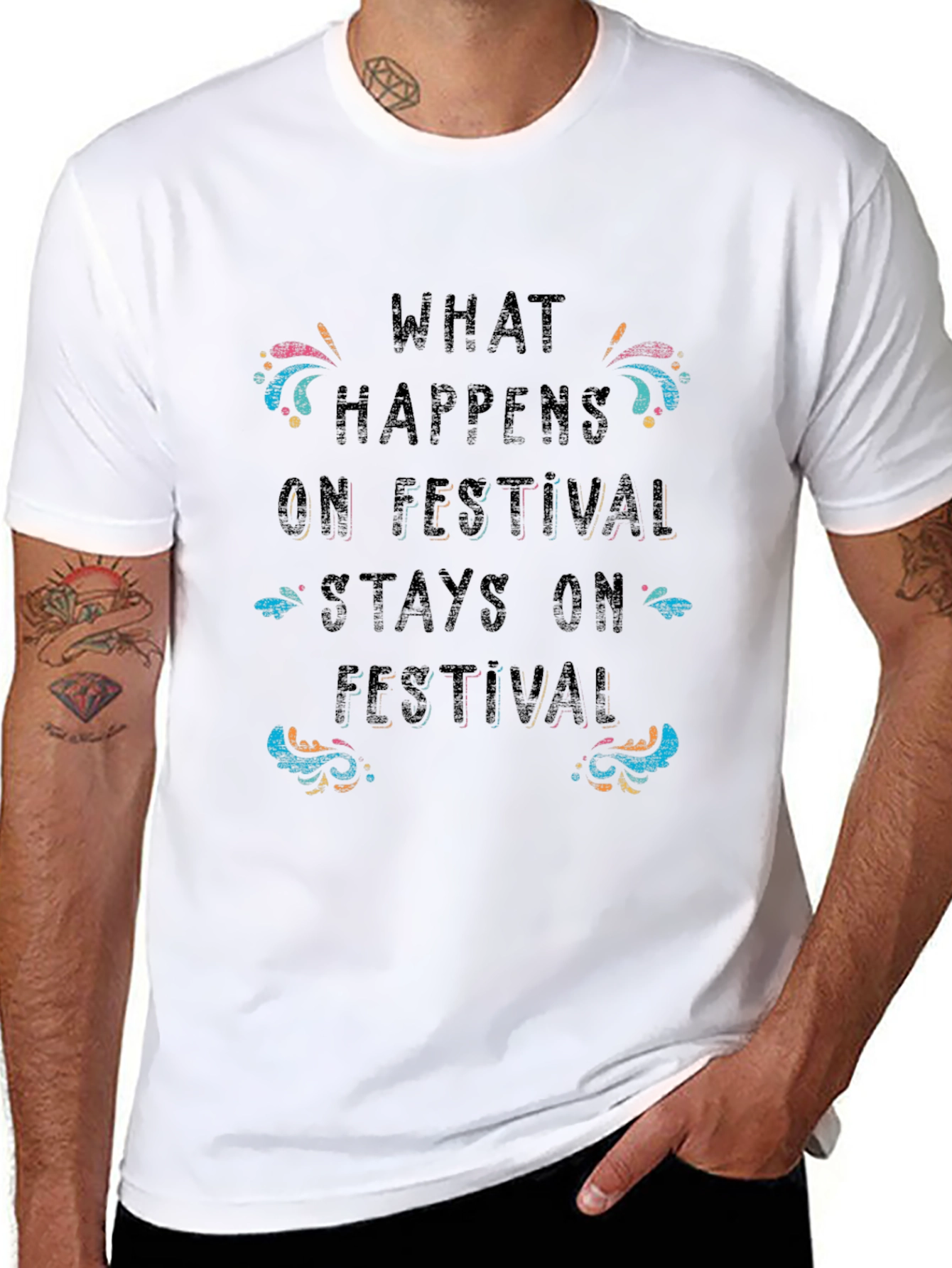 Festival Vibes Graphic Tee - Black Cotton T-Shirt