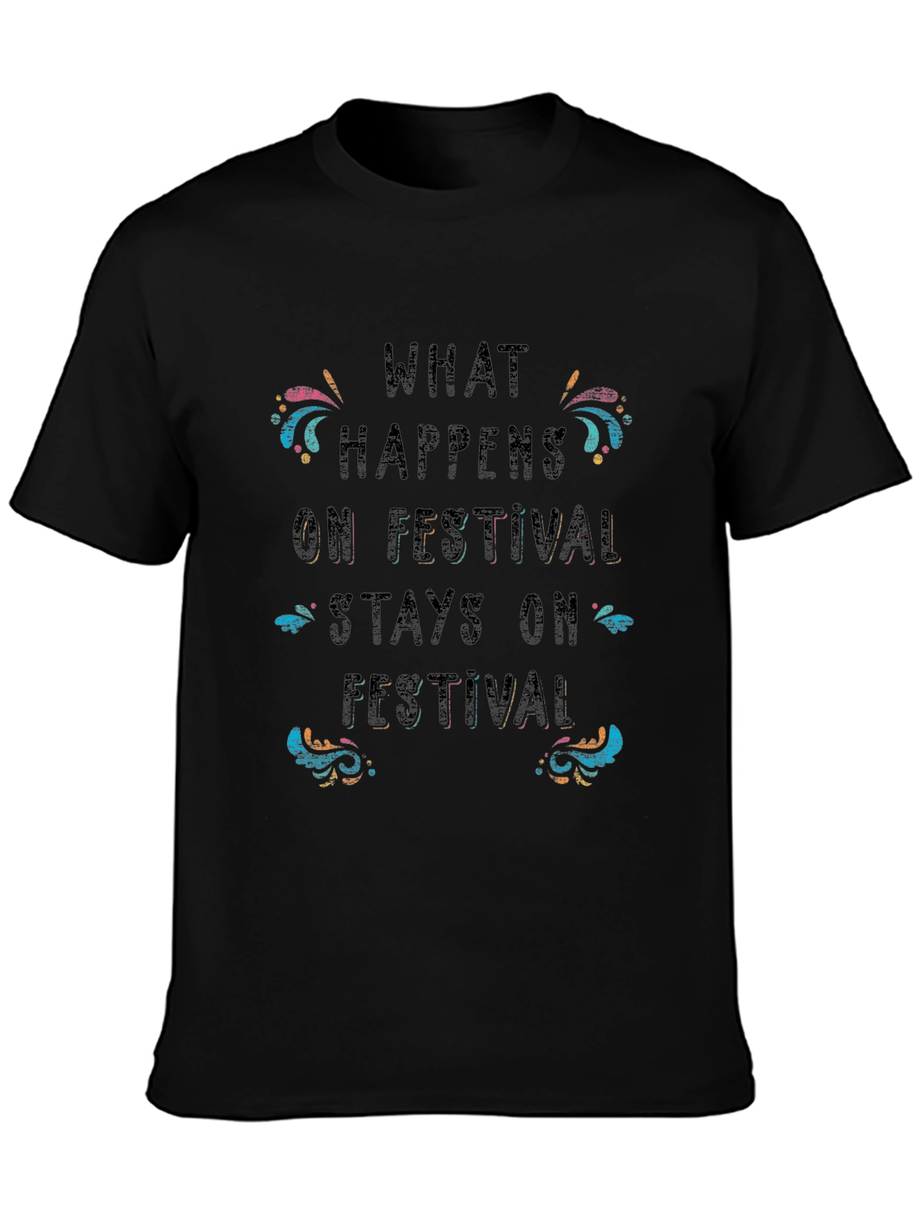 Festival Vibes Graphic Tee - Black Cotton T-Shirt
