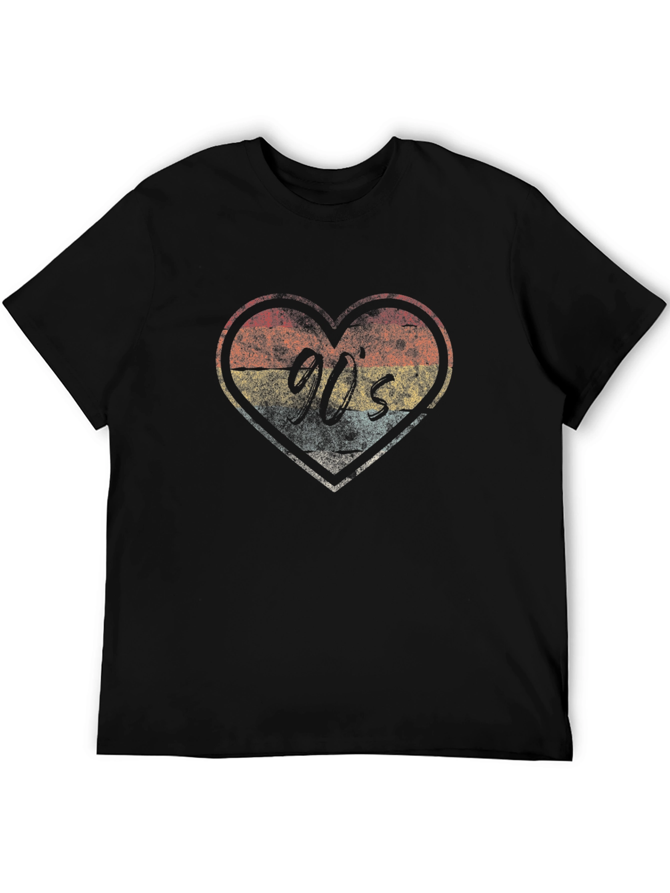 Retro 90s Heart Graphic Tee - Black Cotton Blend