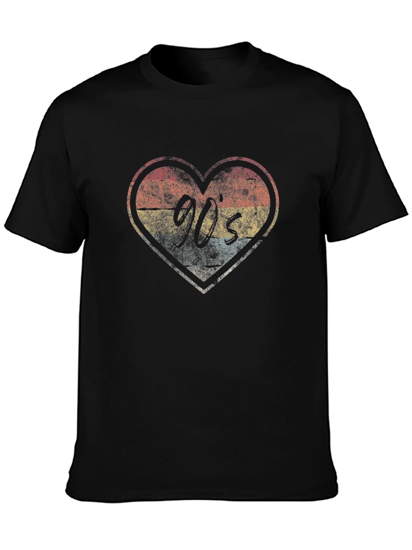 Retro 90s Heart Graphic Tee - Black Cotton Blend