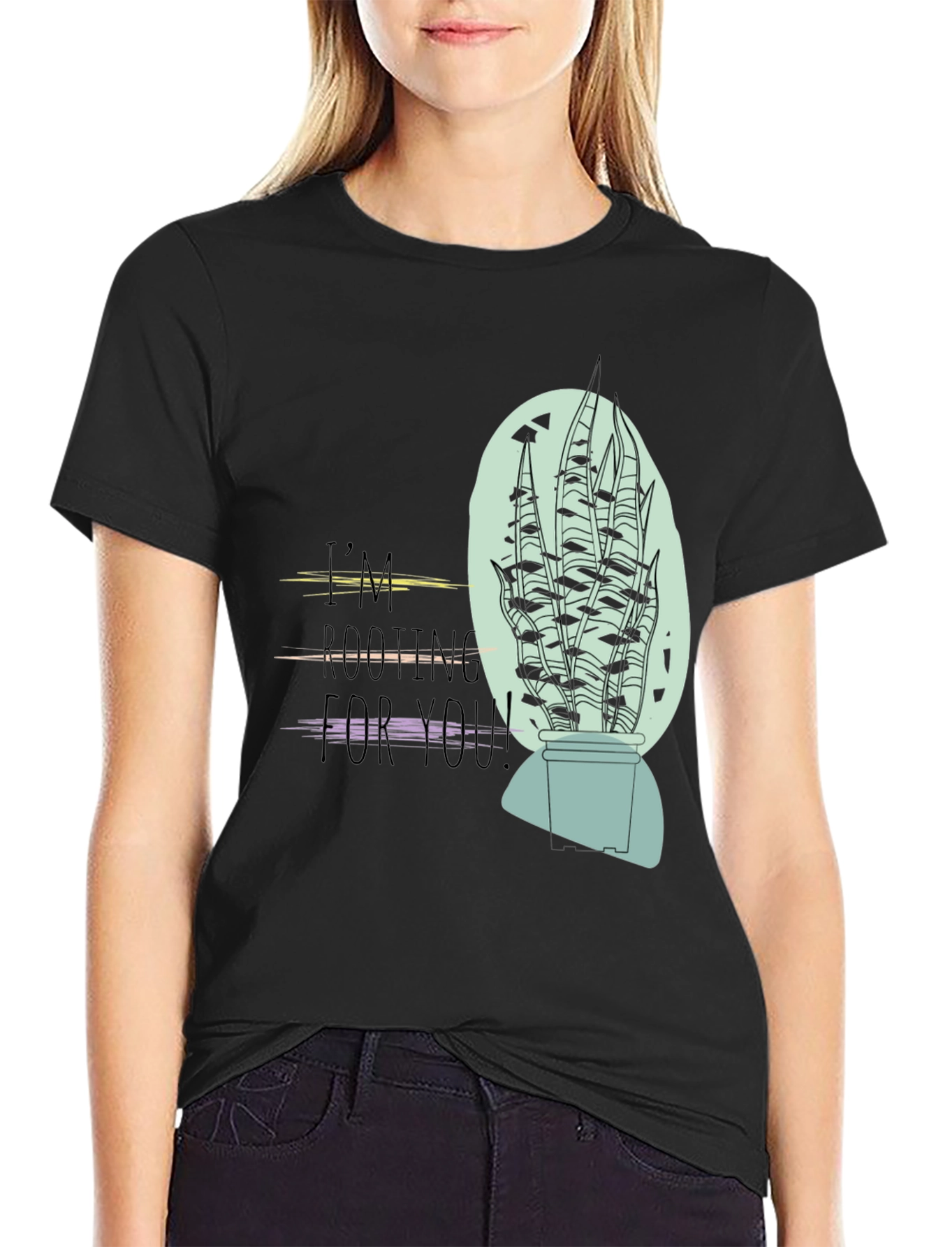 Im Rooting For You Black Graphic T-Shirt