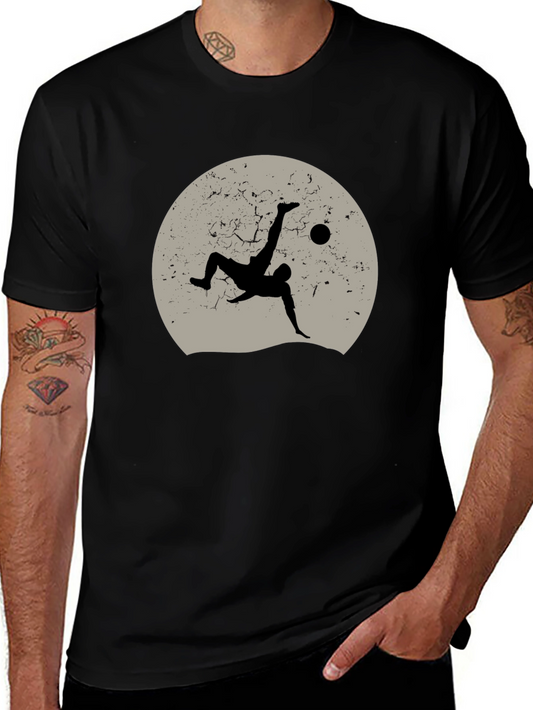 Soccer Bicycle Kick Graphic Tee - Black Cotton Casual Shirt