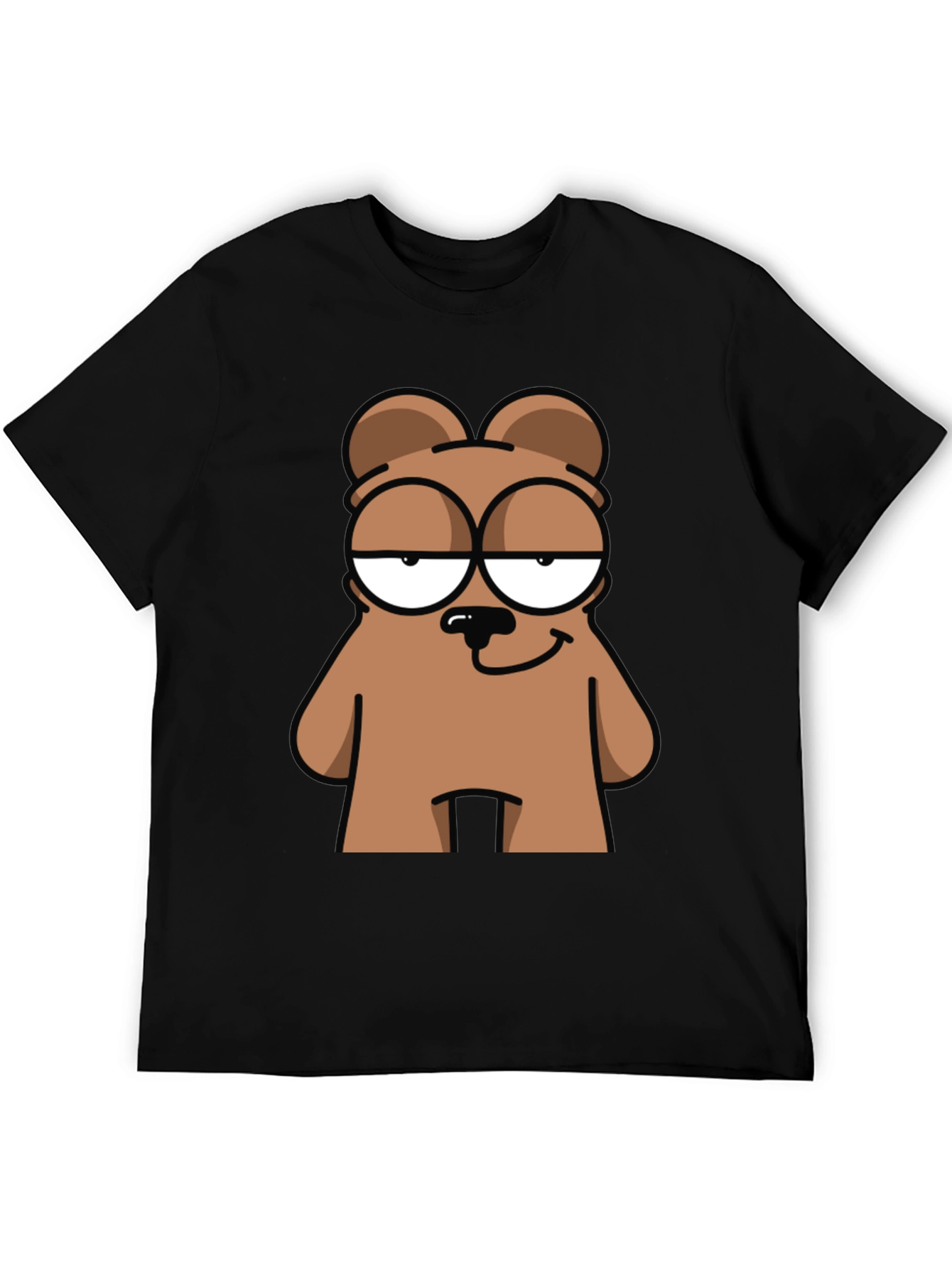 Cartoon Bear Graphic Tee - Black