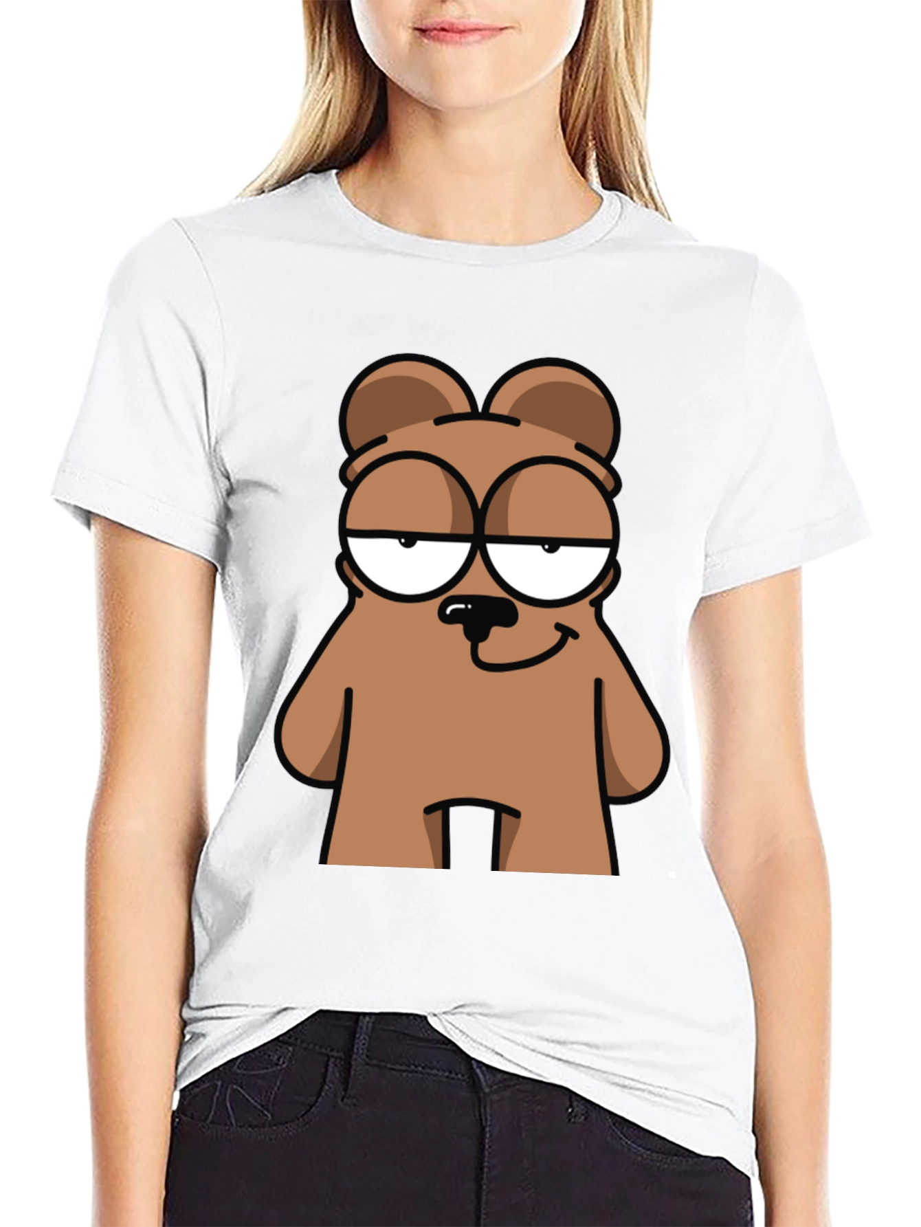 Cartoon Bear Graphic Tee - Black