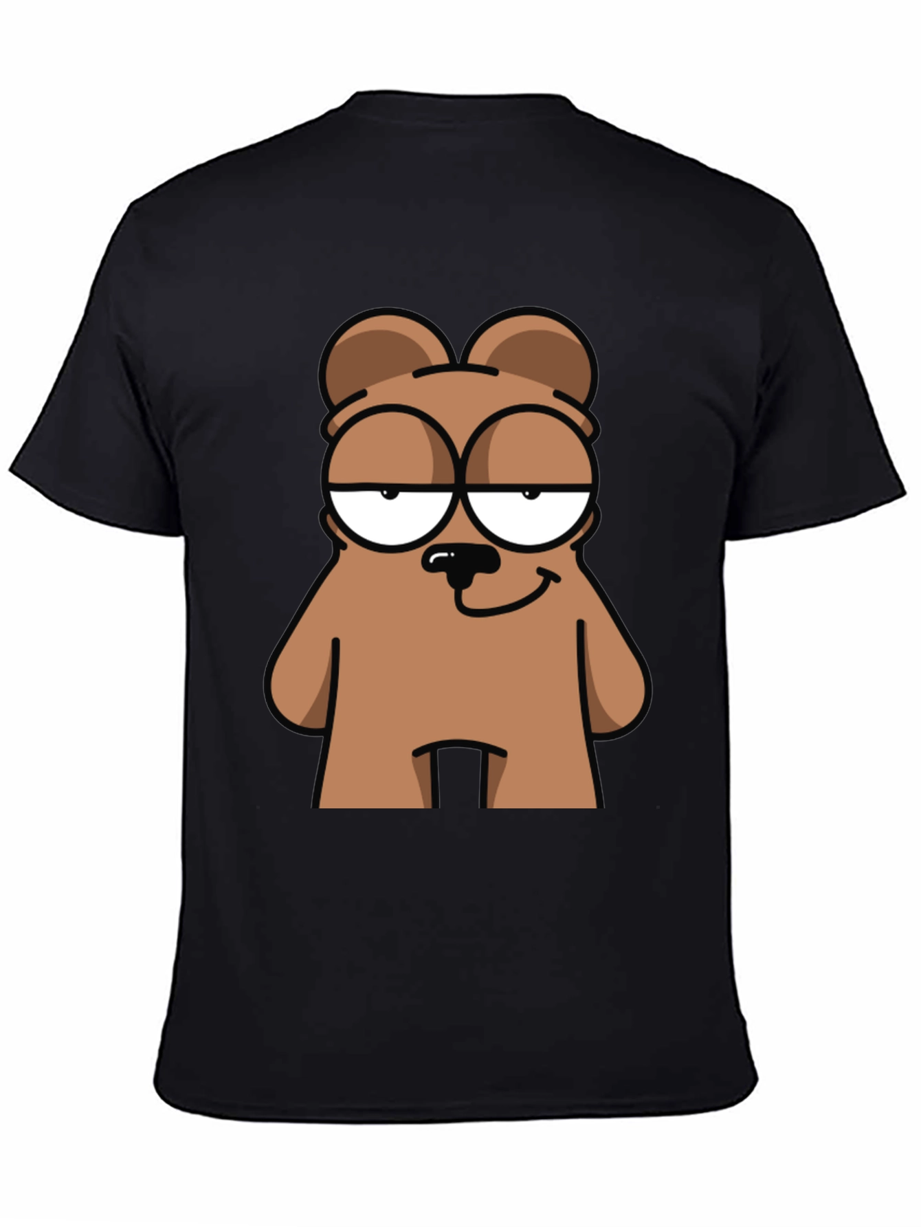 Cartoon Bear Graphic Tee - Black