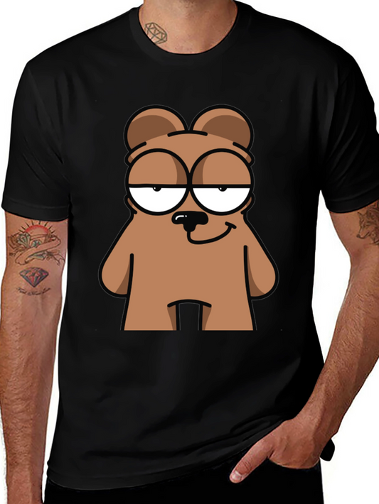 Cartoon Bear Graphic Tee - Black