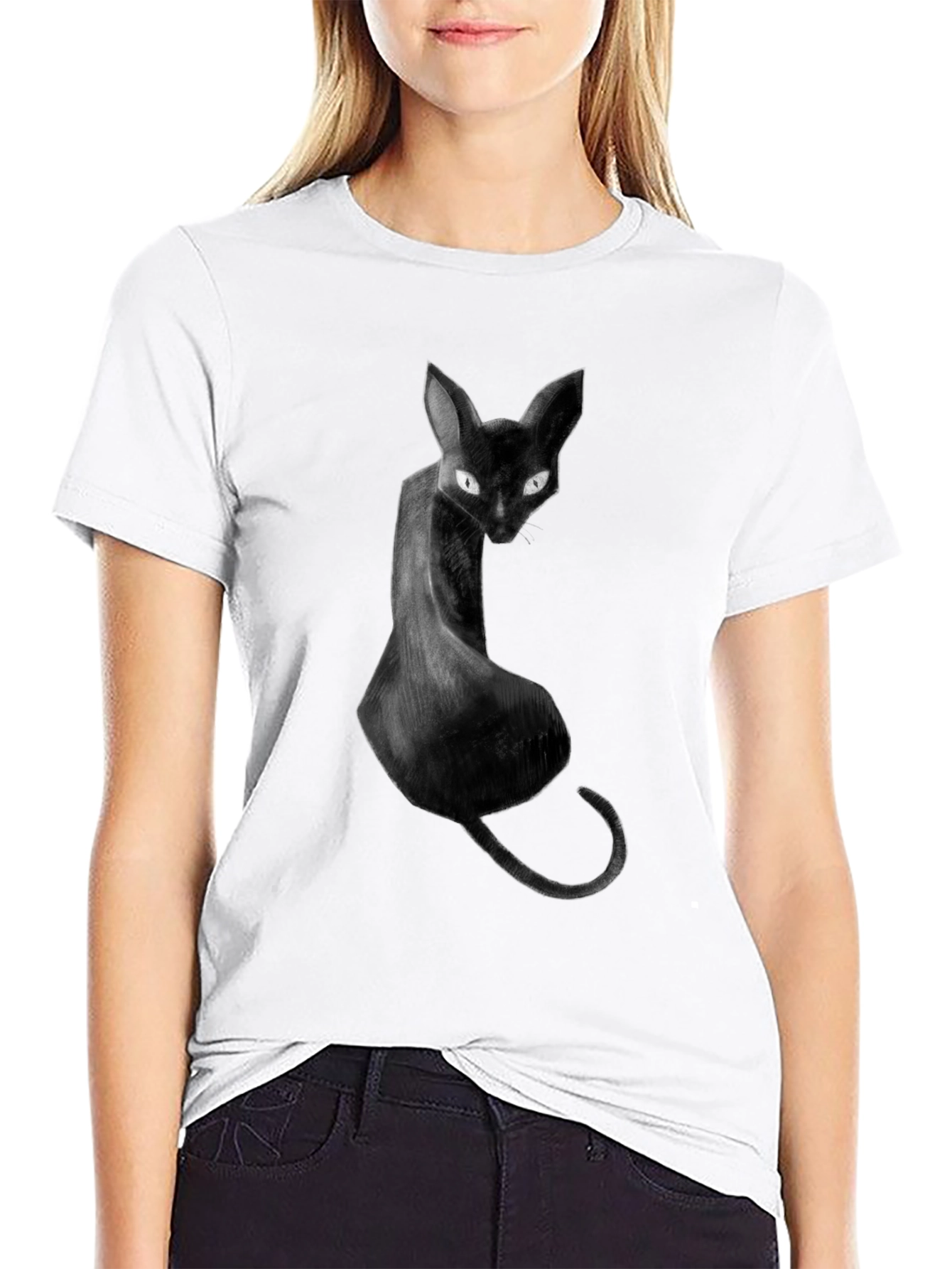 Black Cat Graphic Tee - Unique Artistic Design