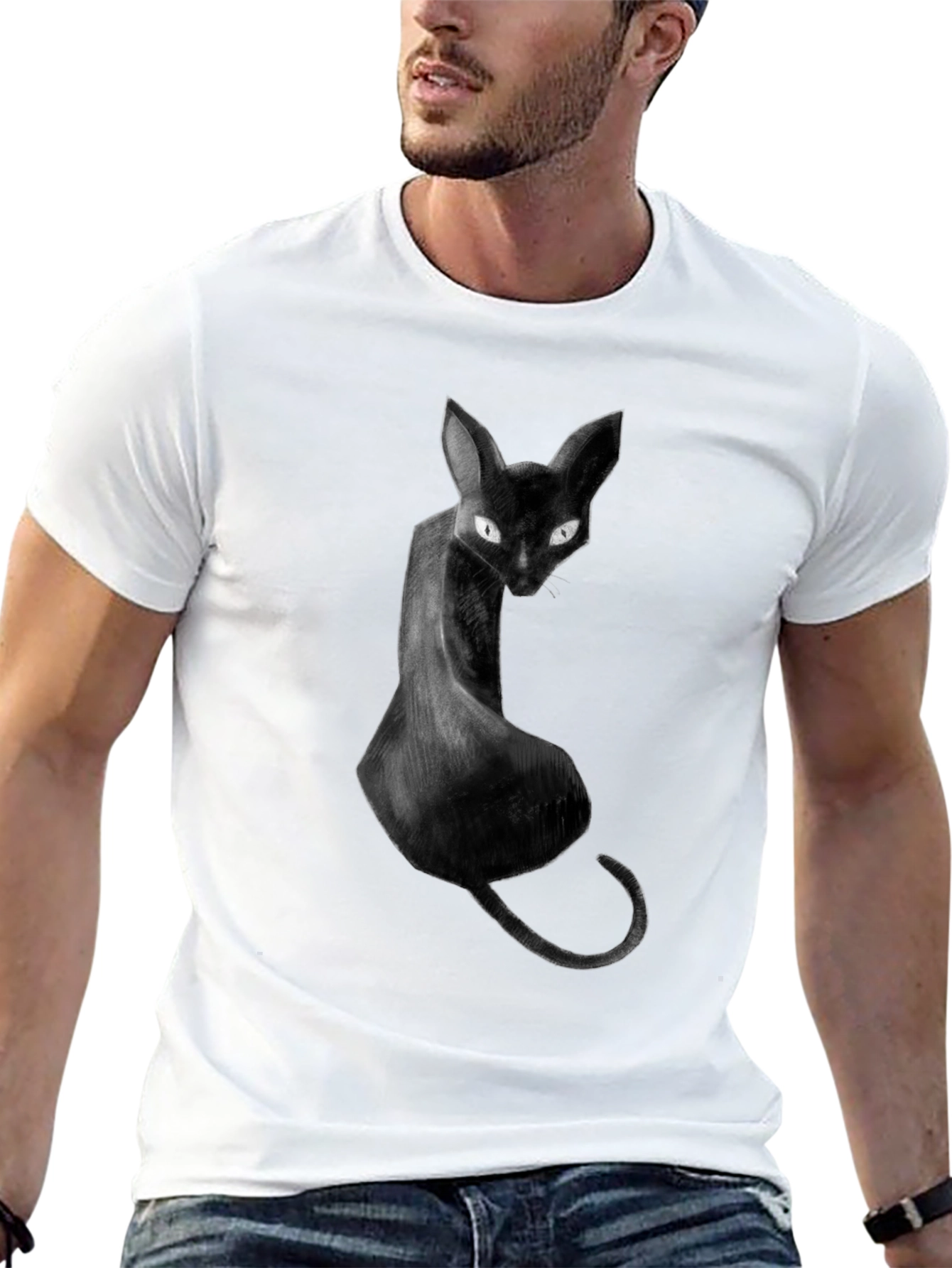 Black Cat Graphic Tee - Unique Artistic Design