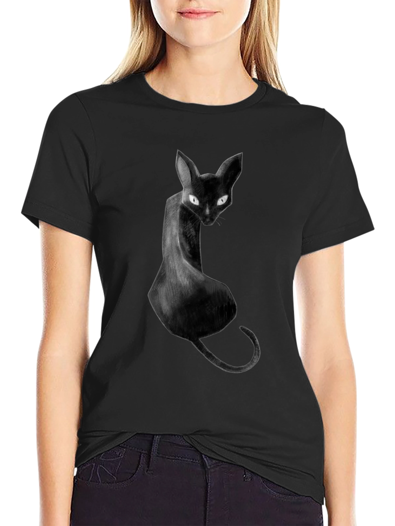 Black Cat Graphic Tee - Unique Artistic Design
