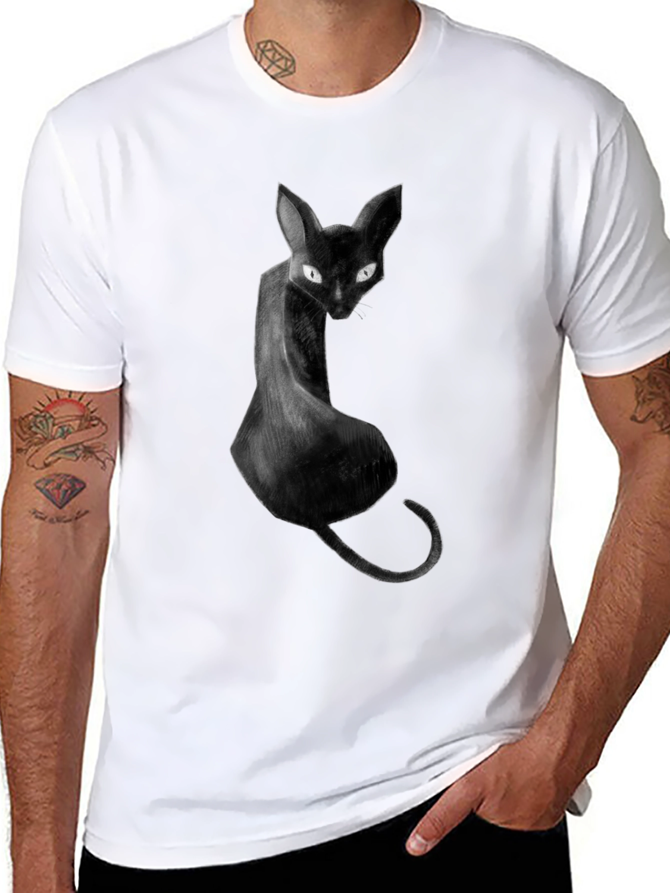Black Cat Graphic Tee - Unique Artistic Design