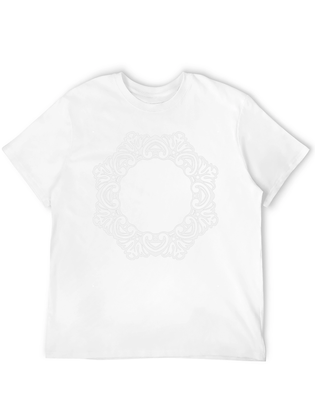 Elegant Black Tee with Ornate White Circle Design