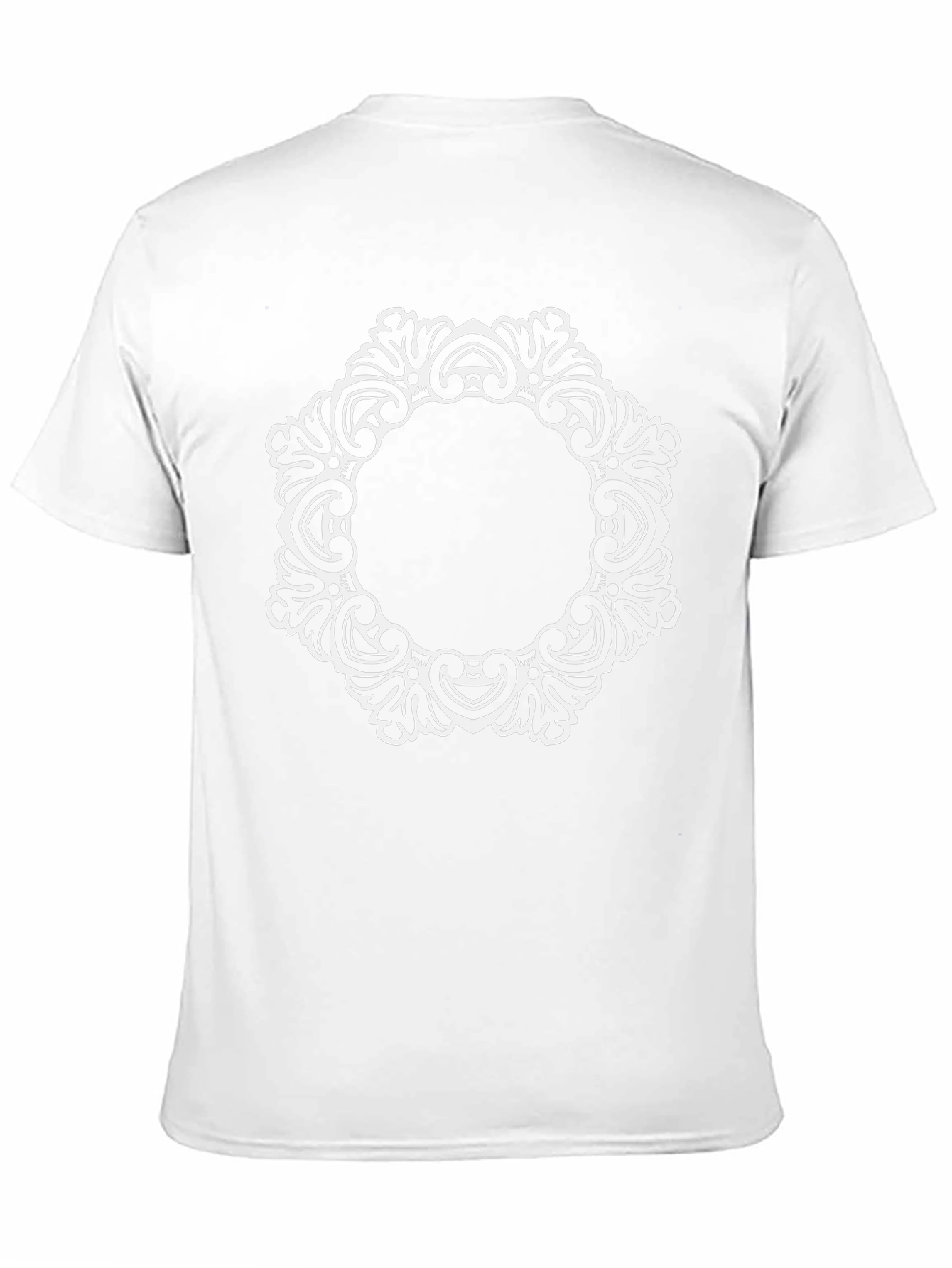 Elegant Black Tee with Ornate White Circle Design