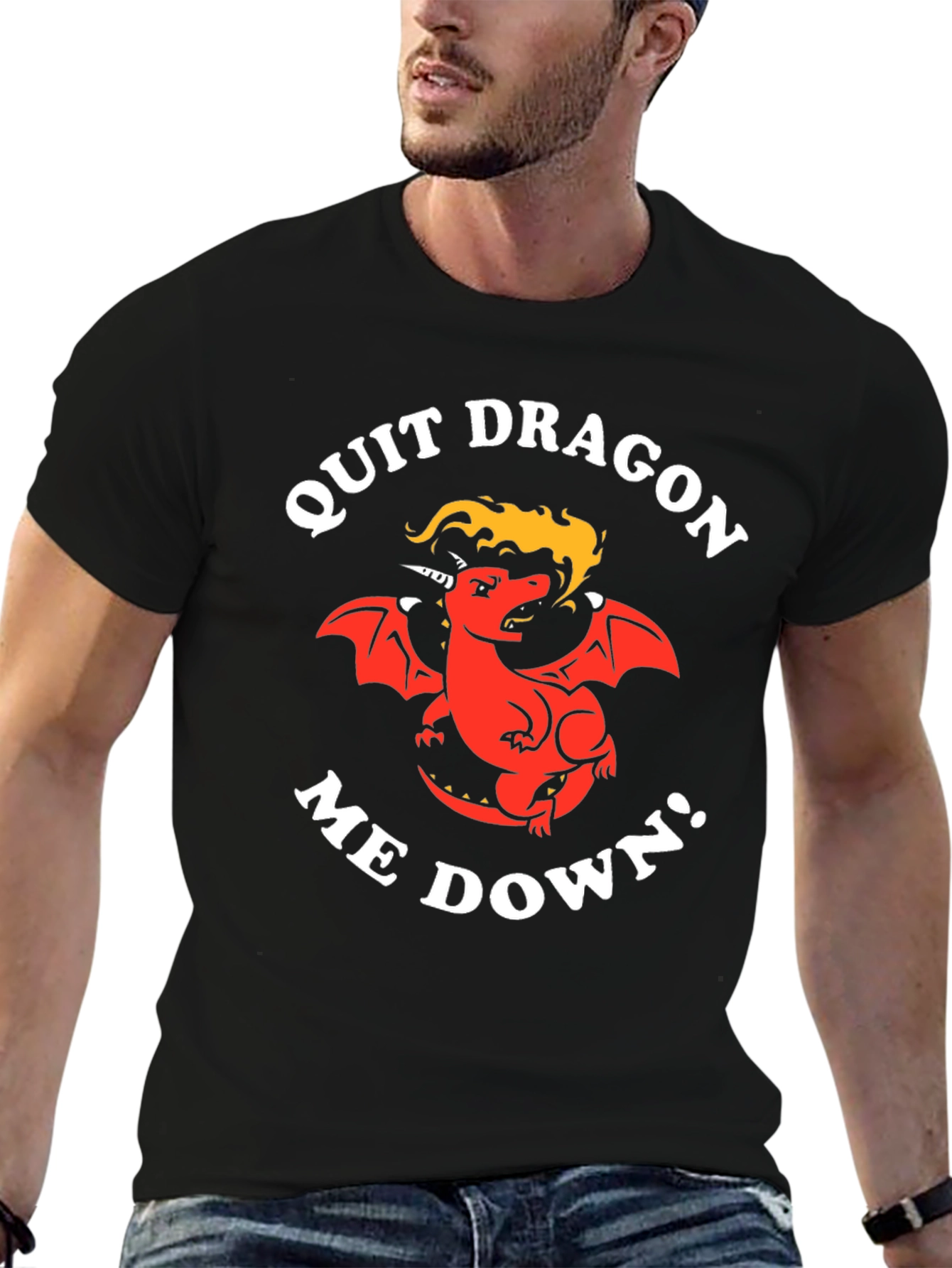 Quit Dragon Me Down Black Graphic T-Shirt