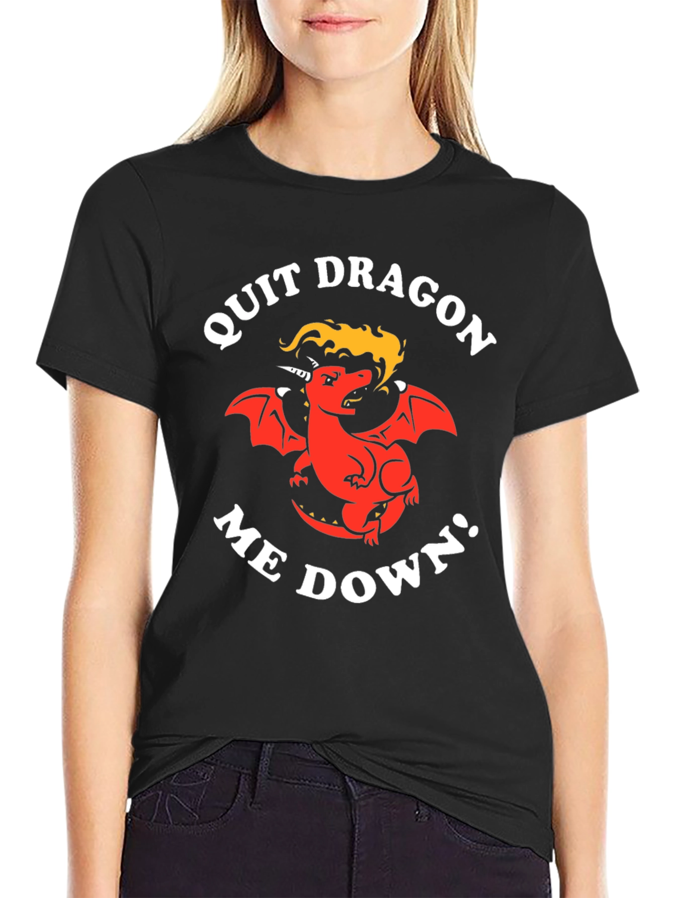 Quit Dragon Me Down Black Graphic T-Shirt