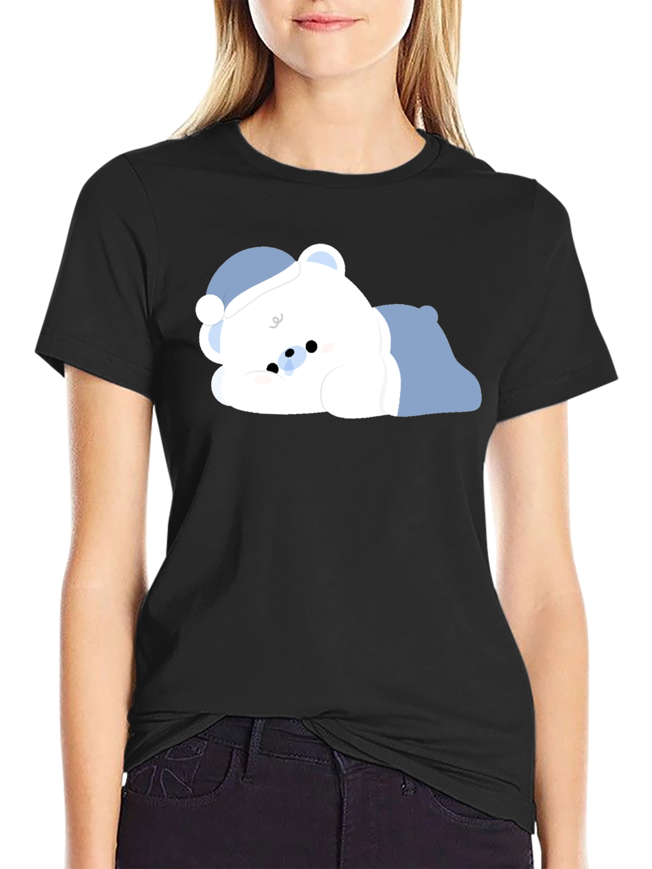 Cute Sleeping Bear Black T-Shirt