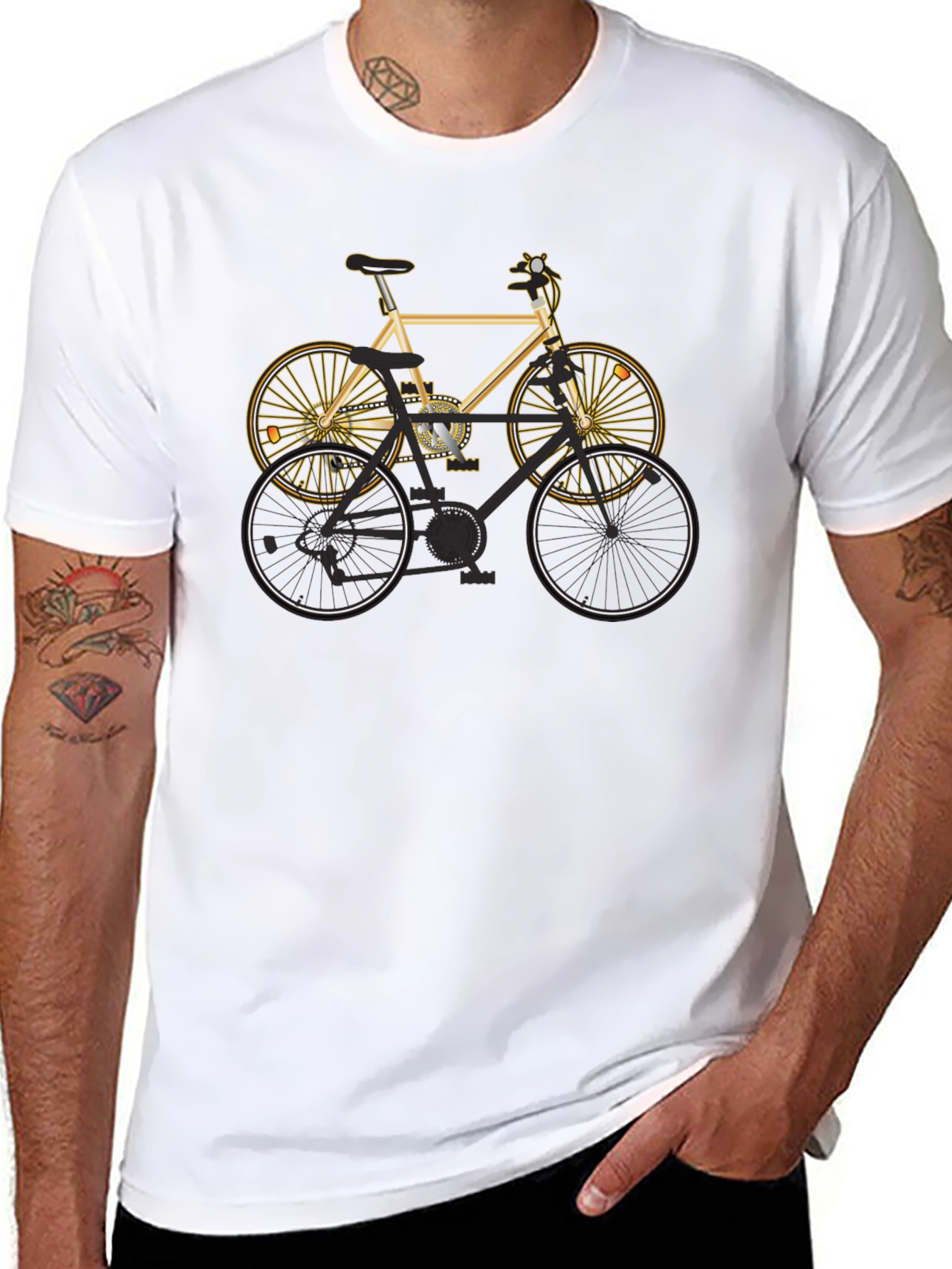 Mens Black T-Shirt with Bicycle Graphic