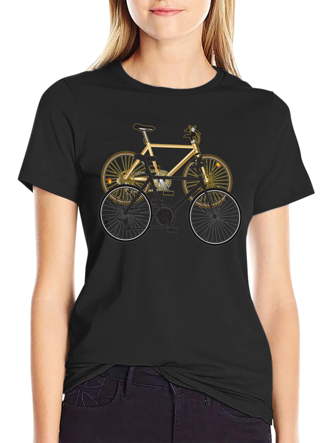 Mens Black T-Shirt with Bicycle Graphic