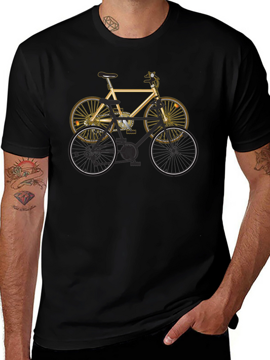 Mens Black T-Shirt with Bicycle Graphic