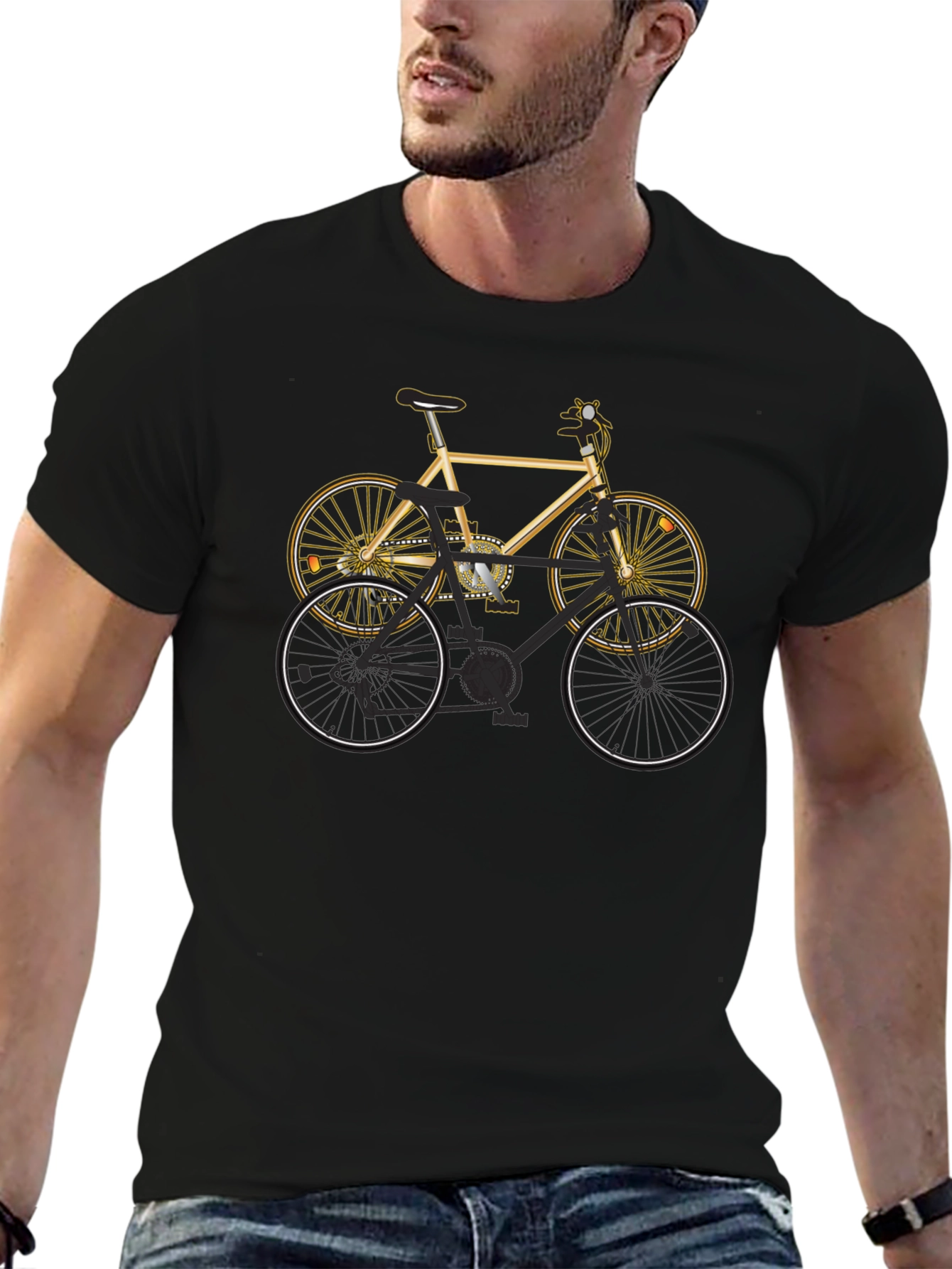 Mens Black T-Shirt with Bicycle Graphic