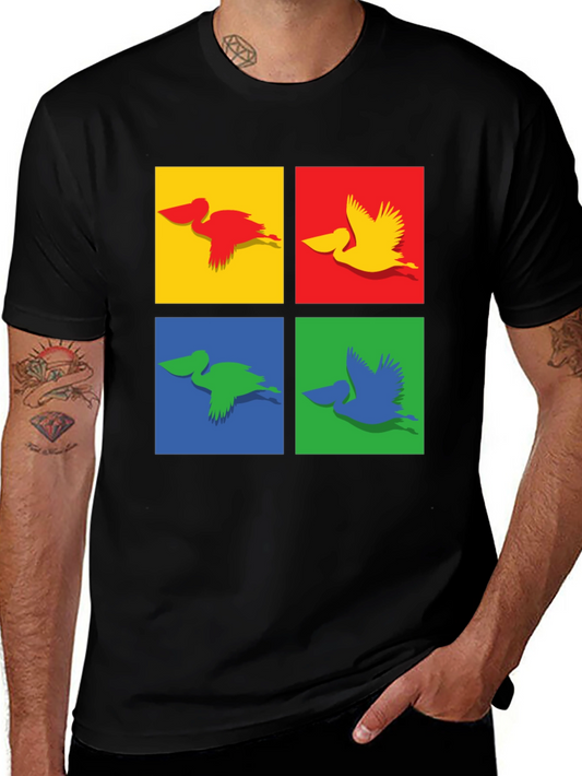 Colorful Pelican Art Graphic Tee - Modern Design