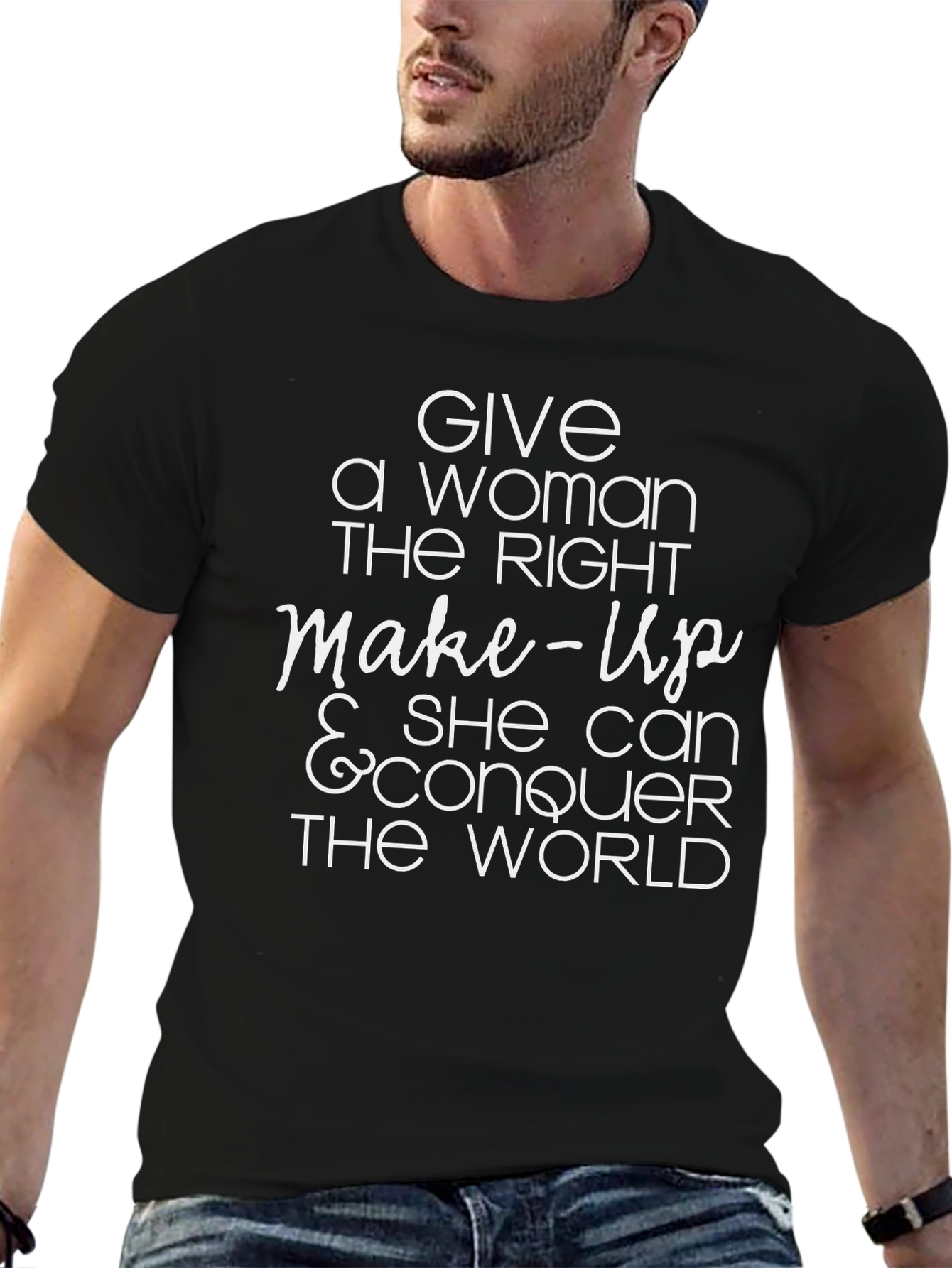 Empowering Womens Tee: Makeup Conquer the World