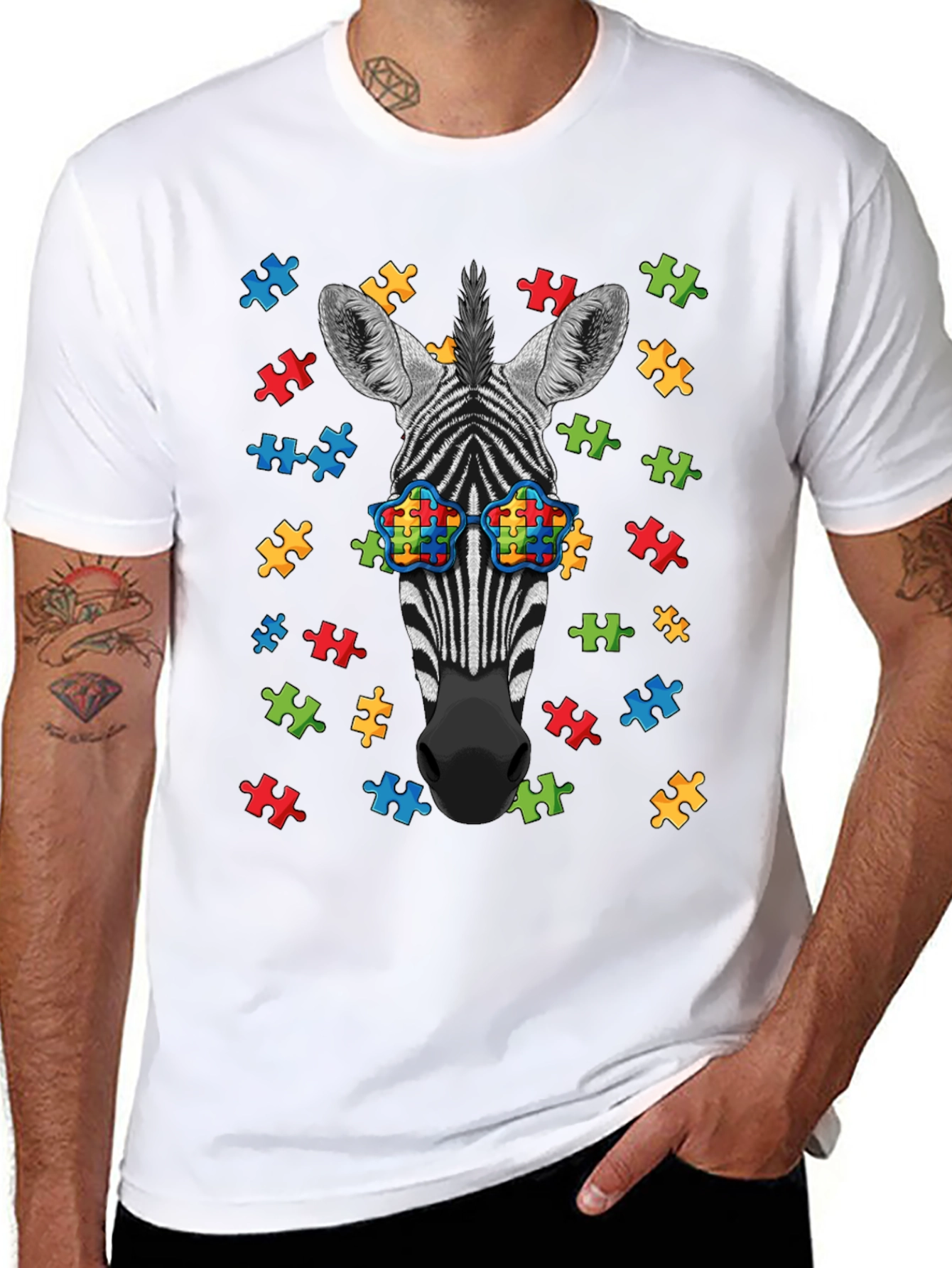 Zebra Autism Awareness Puzzle T-Shirt