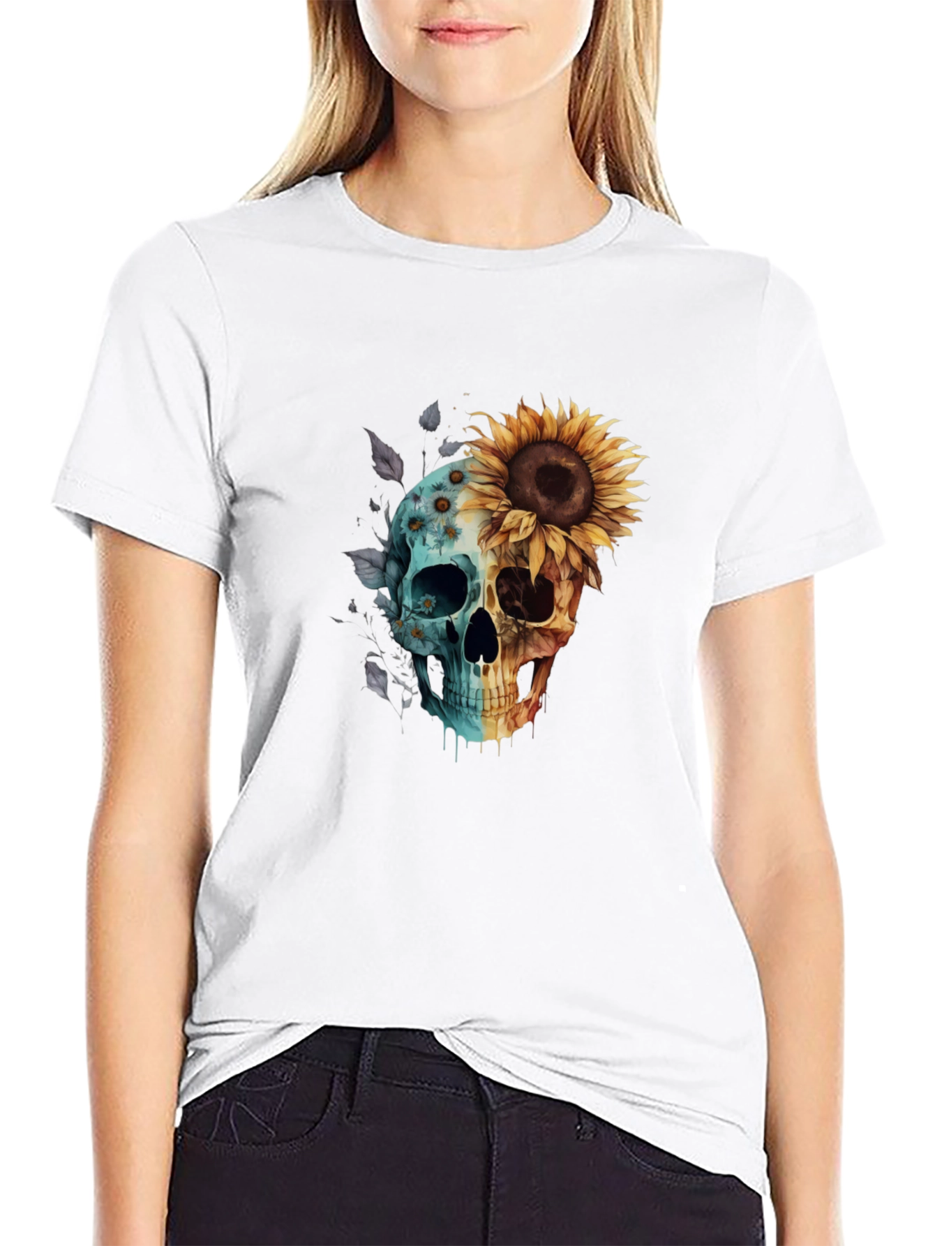 Sunflower Skull Graphic Tee - Mens Black T-Shirt