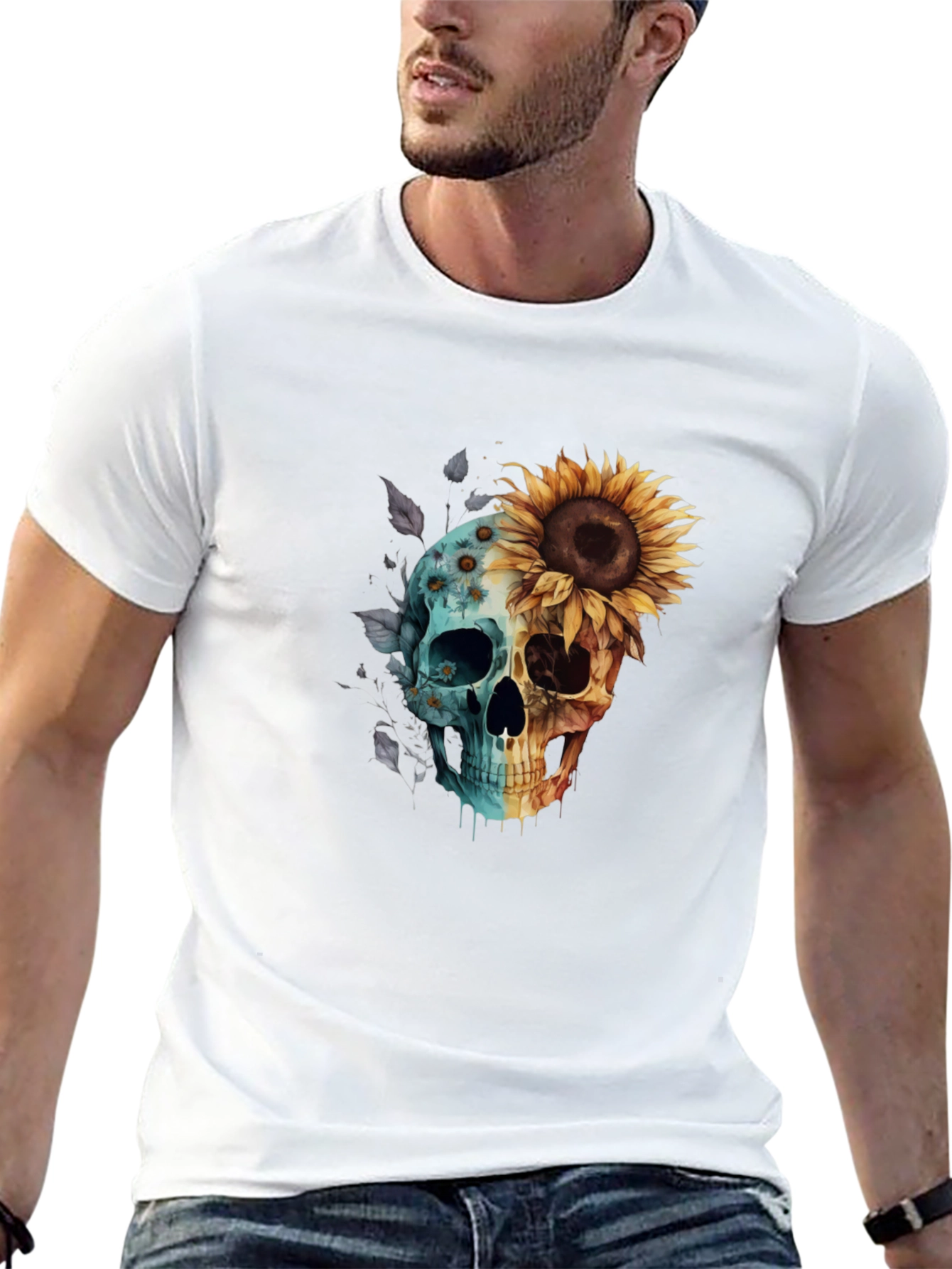 Sunflower Skull Graphic Tee - Mens Black T-Shirt