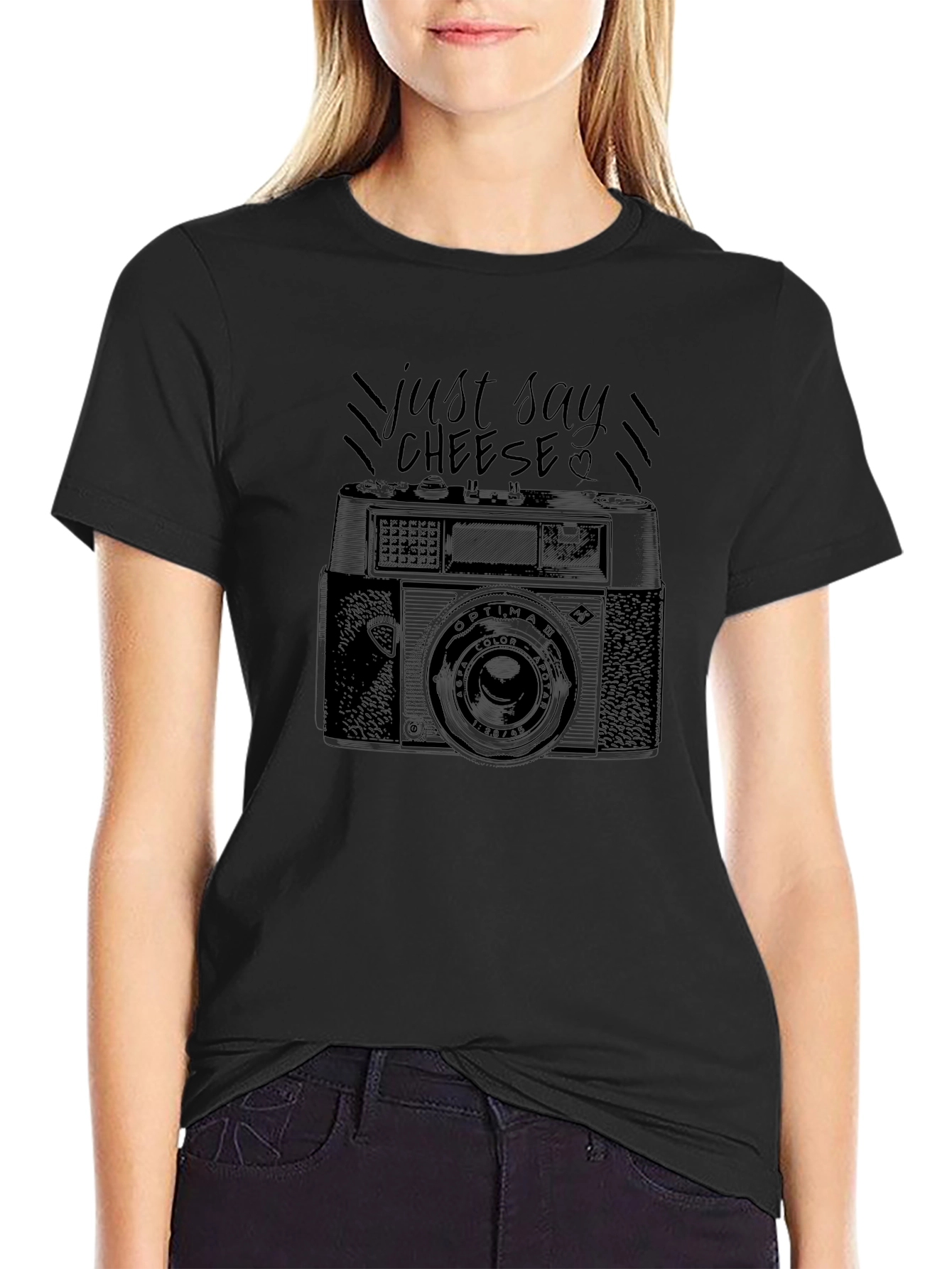 Just Say Cheese Retro Camera Graphic T-Shirt