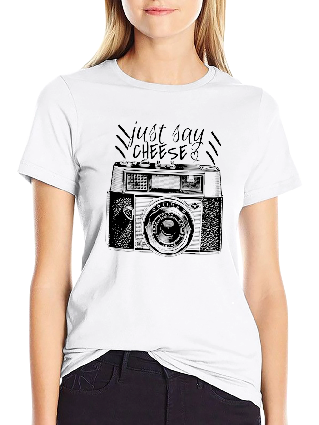 Just Say Cheese Retro Camera Graphic T-Shirt