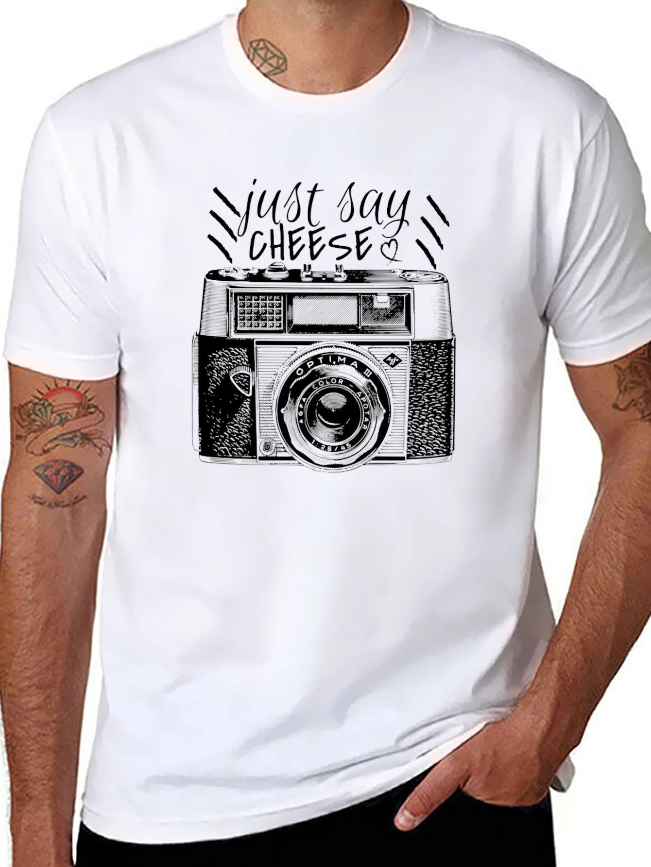 Just Say Cheese Retro Camera Graphic T-Shirt