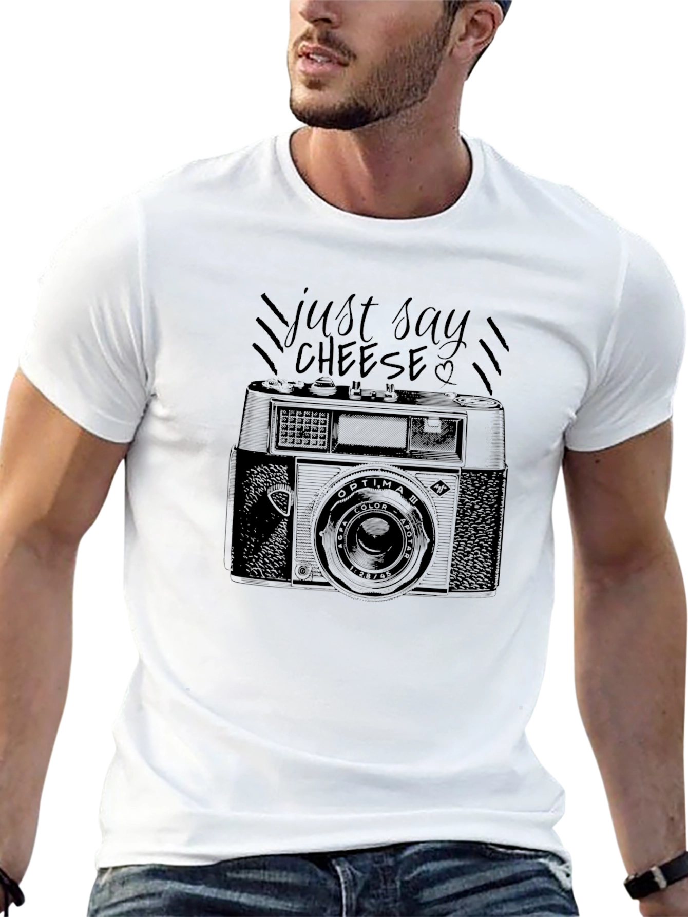 Just Say Cheese Retro Camera Graphic T-Shirt