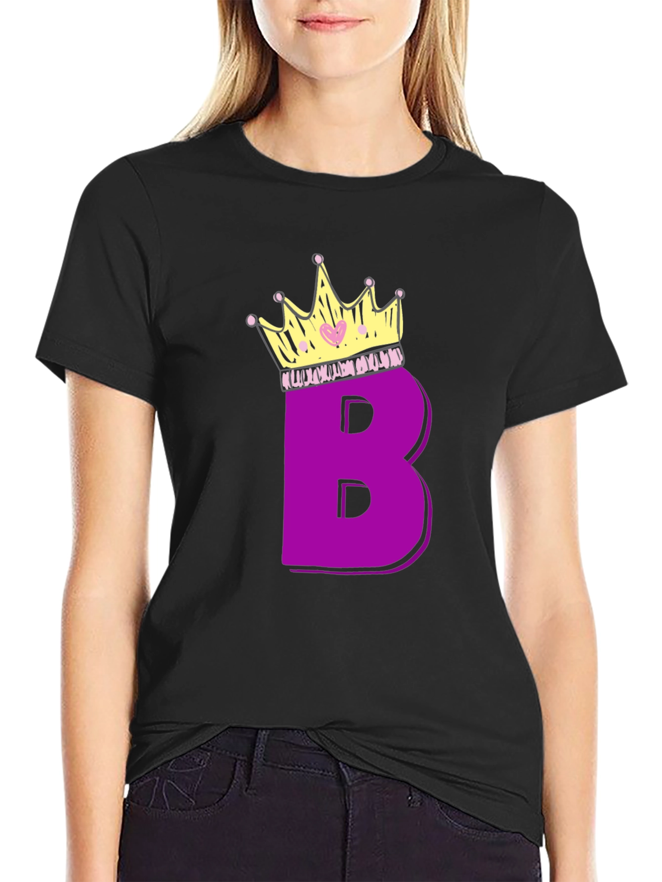 Purple Letter B Crown Graphic T-Shirt