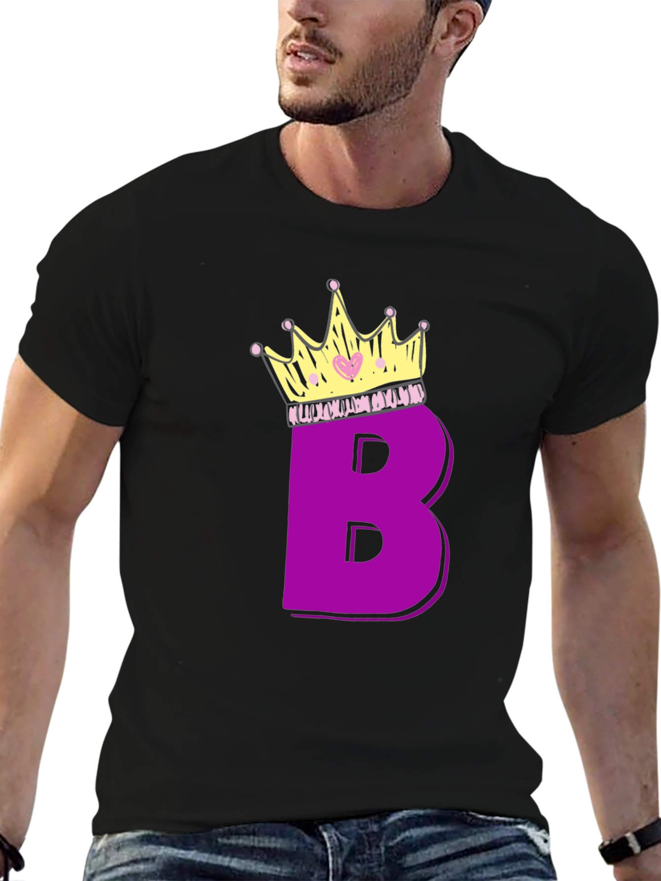 Purple Letter B Crown Graphic T-Shirt