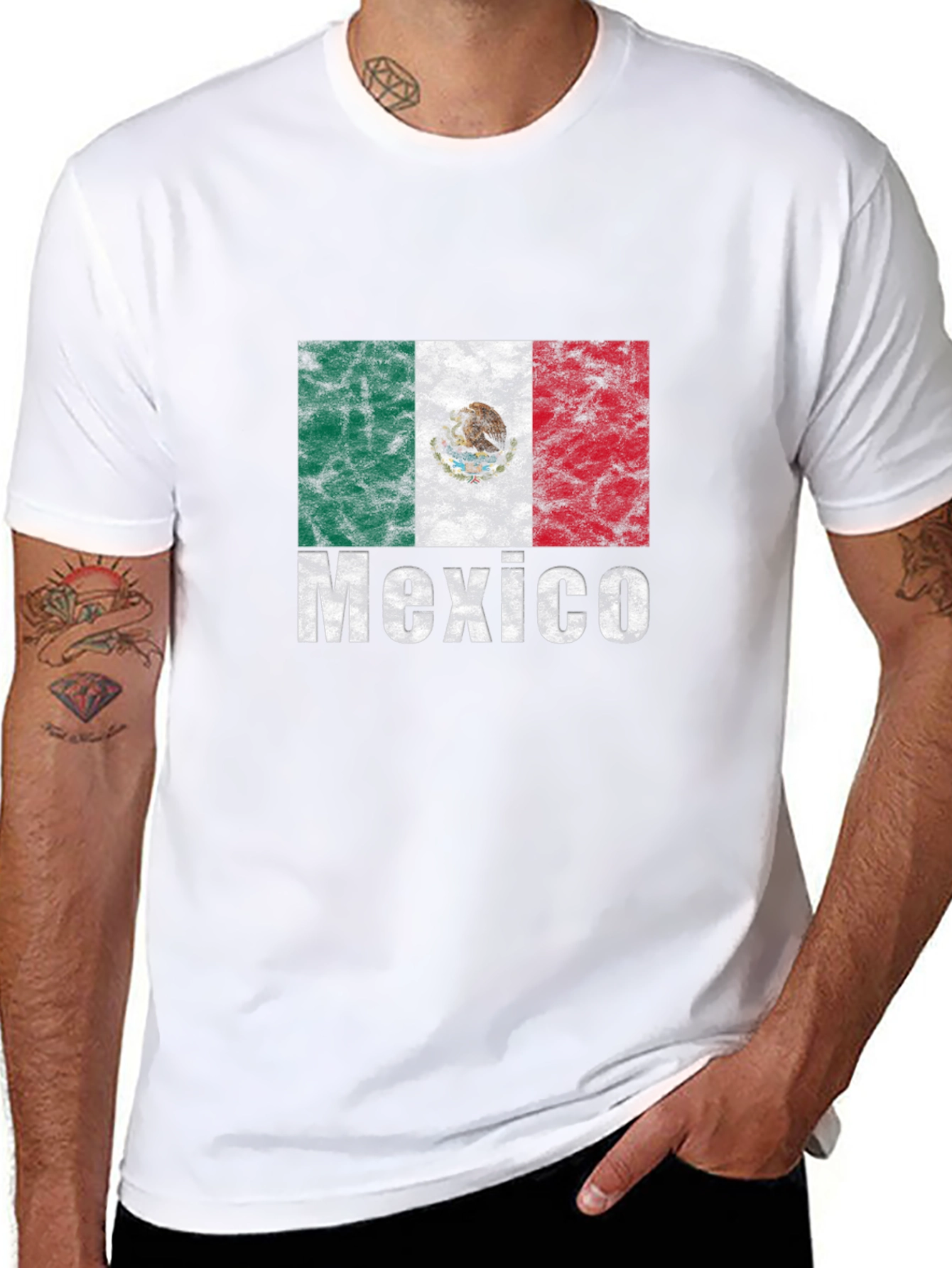 Distressed Mexico Flag Graphic T-Shirt