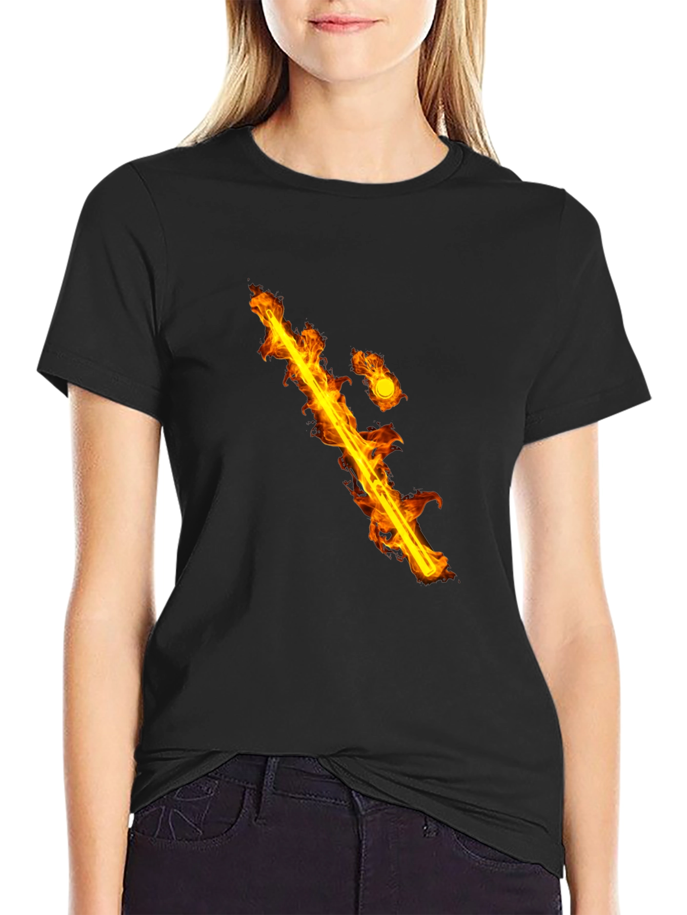 Flaming Sword Graphic Black T-Shirt