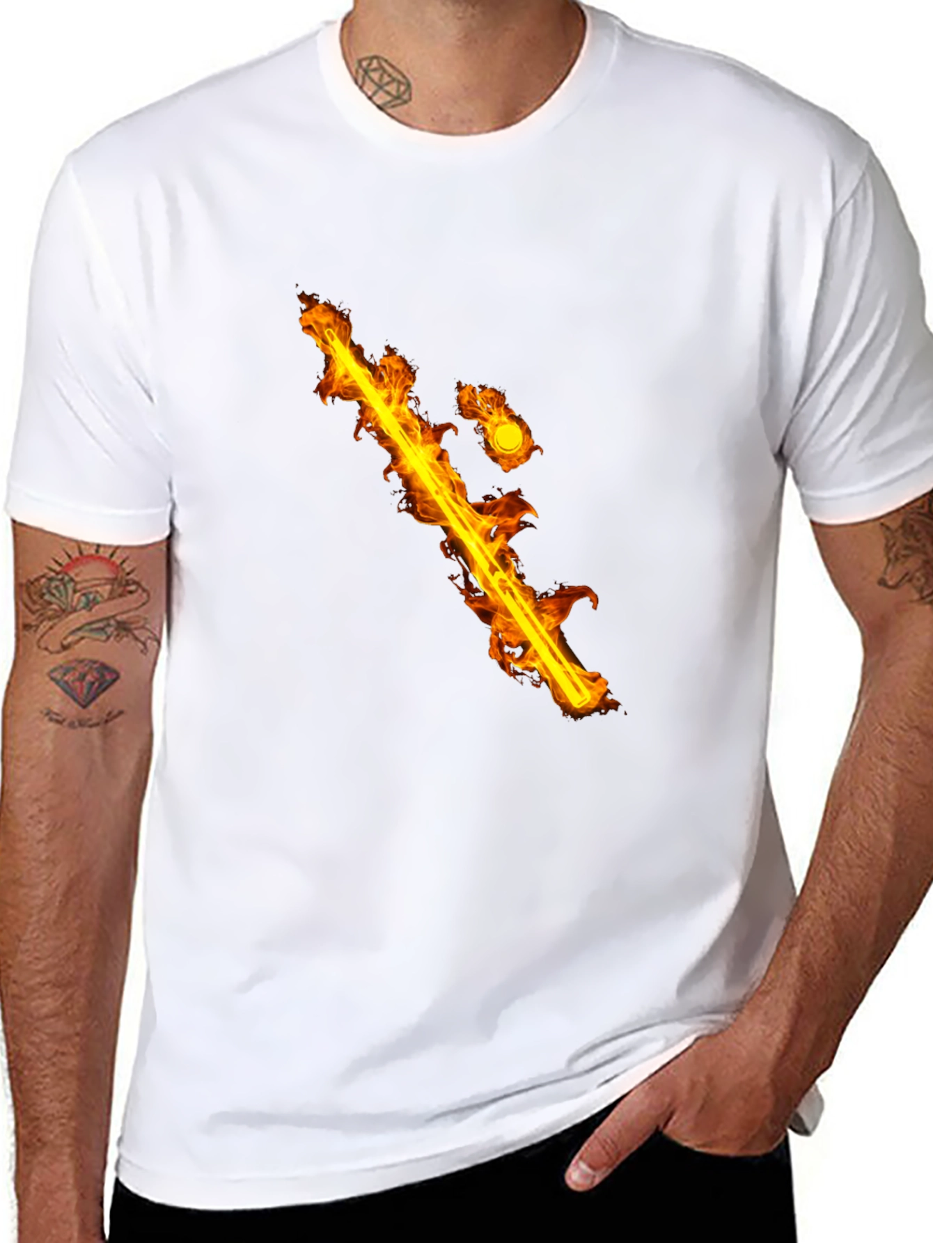 Flaming Sword Graphic Black T-Shirt