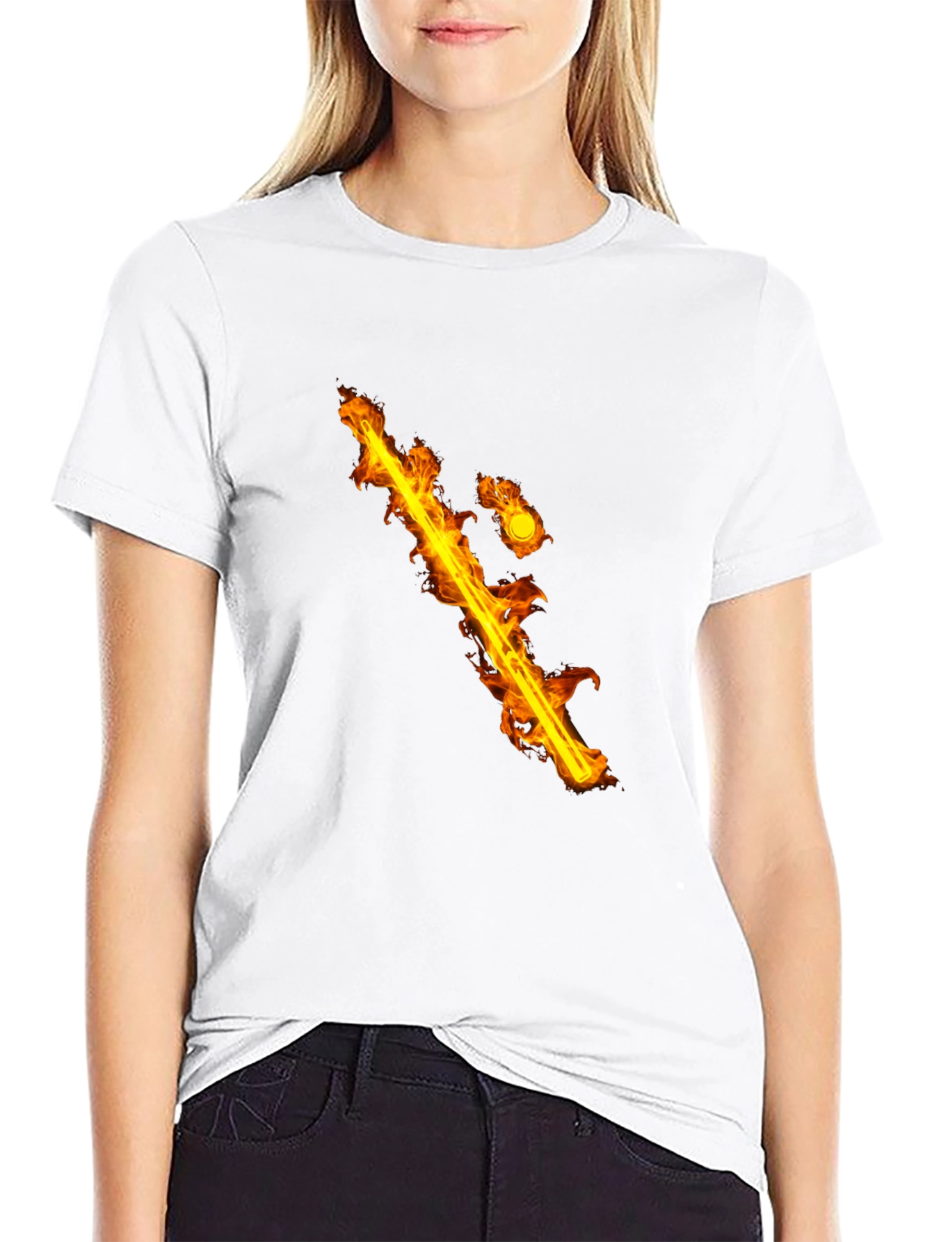 Flaming Sword Graphic Black T-Shirt
