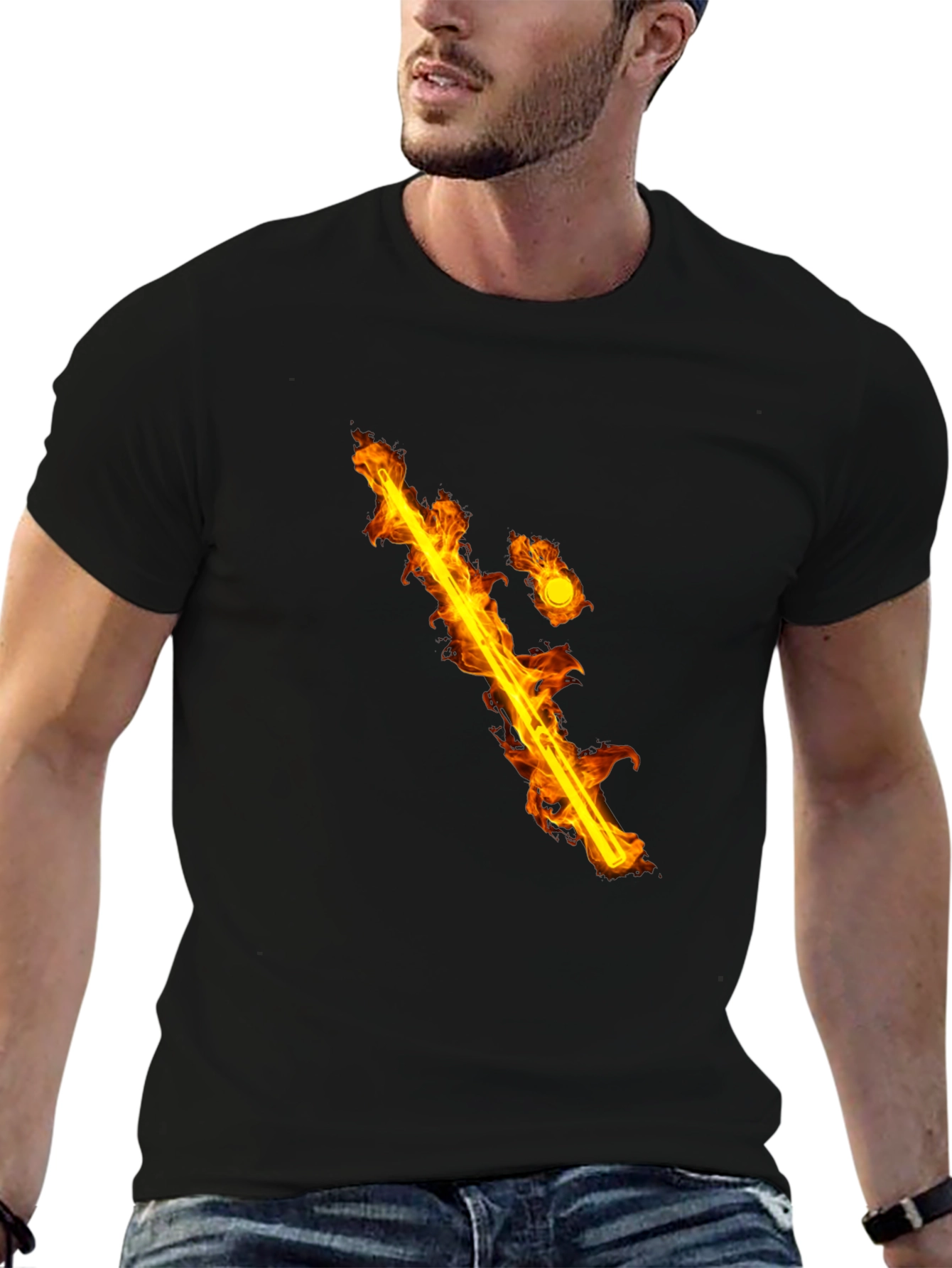 Flaming Sword Graphic Black T-Shirt