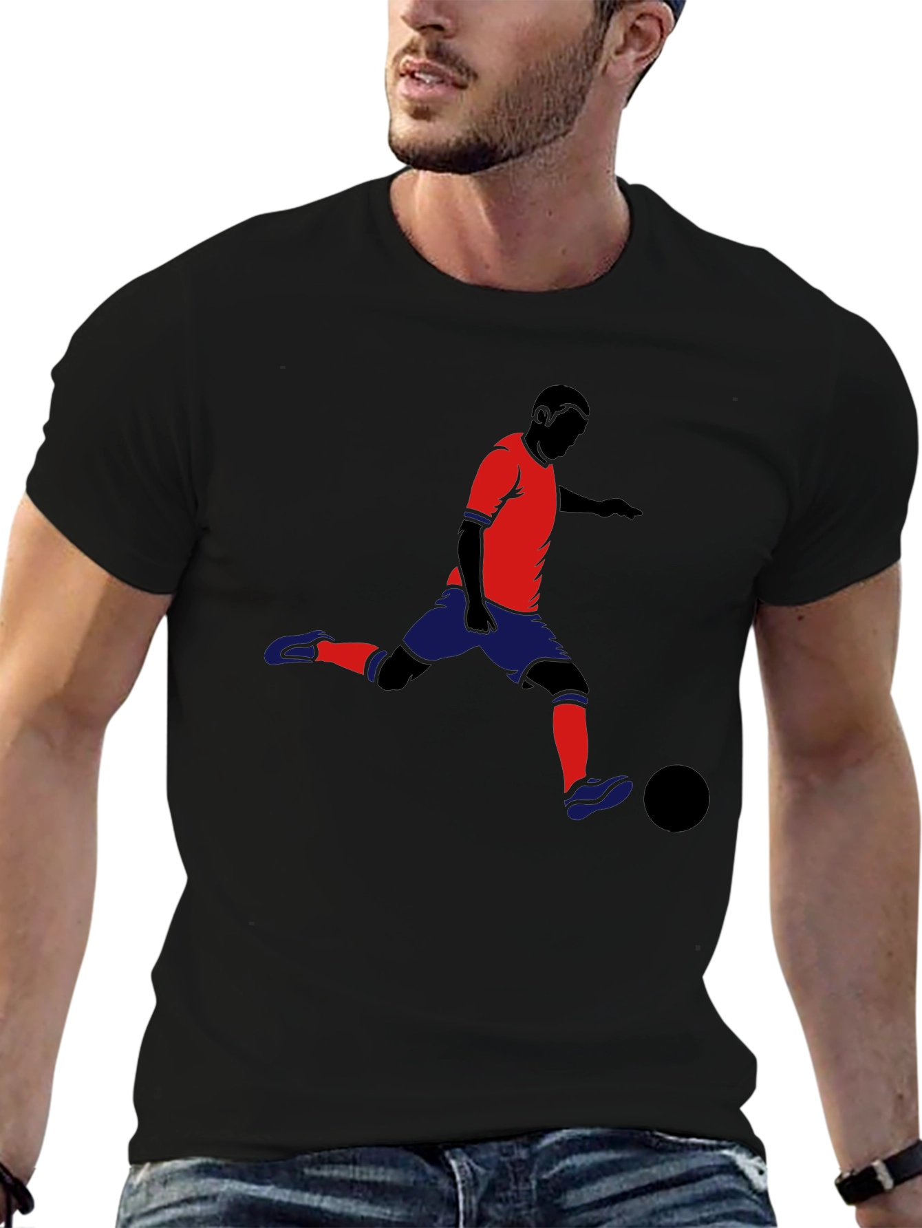 Soccer Player Graphic T-Shirt - Black