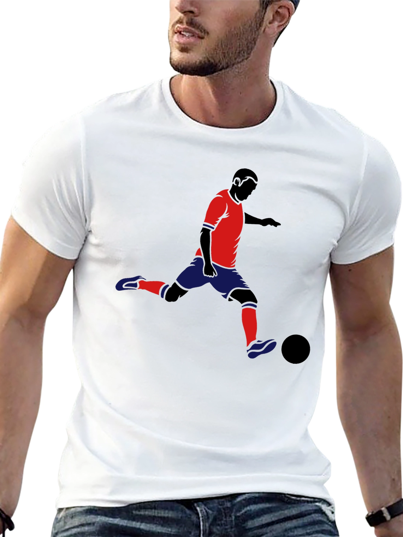 Soccer Player Graphic T-Shirt - Black