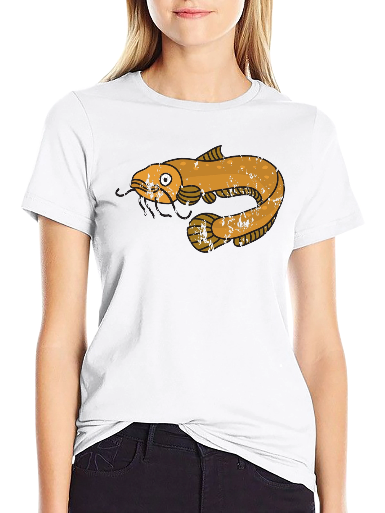 Black T-Shirt with Cartoon Fish Graphic