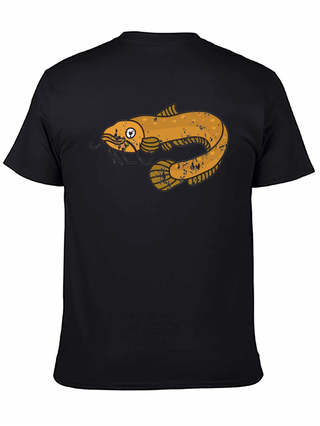 Black T-Shirt with Cartoon Fish Graphic
