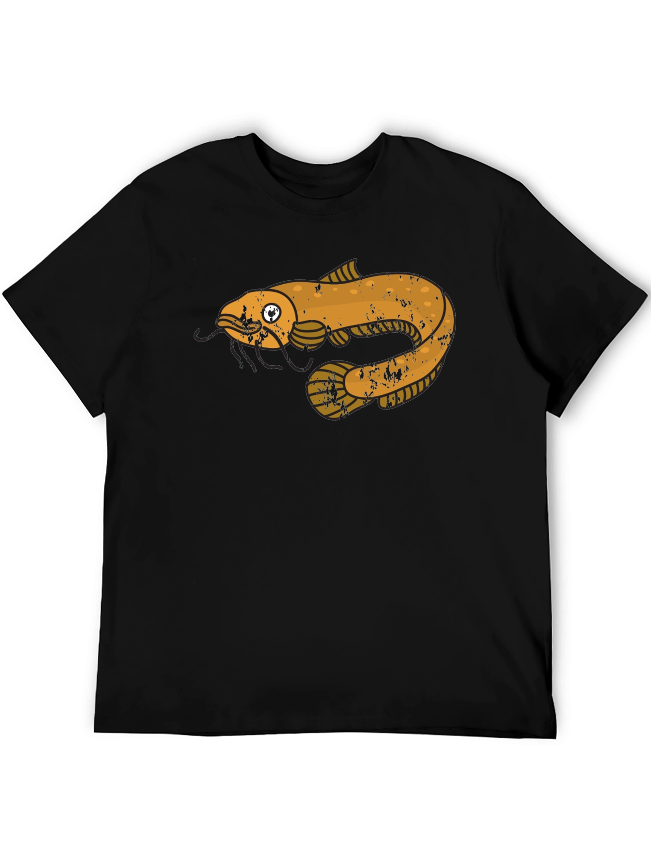 Black T-Shirt with Cartoon Fish Graphic