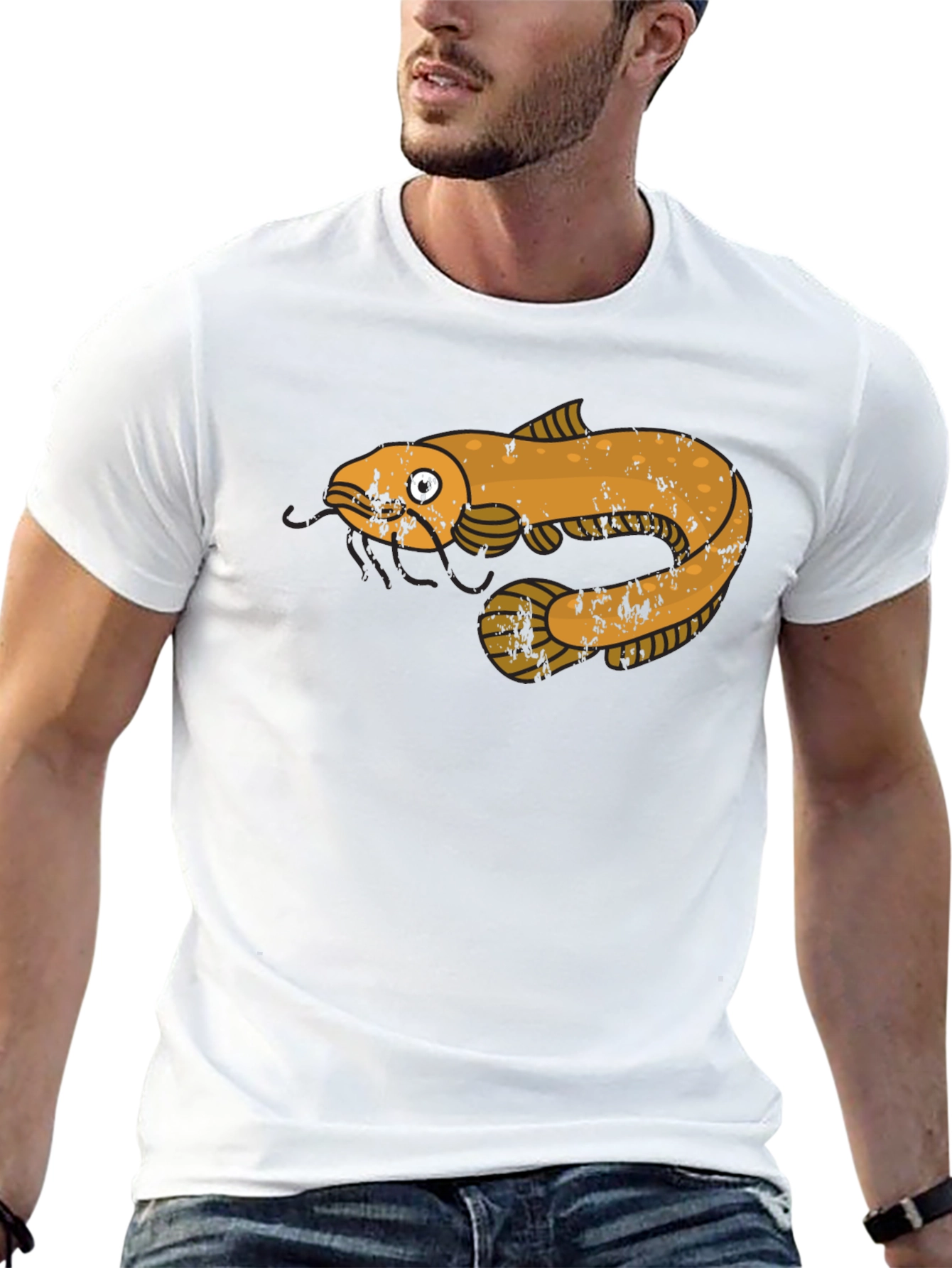 Black T-Shirt with Cartoon Fish Graphic